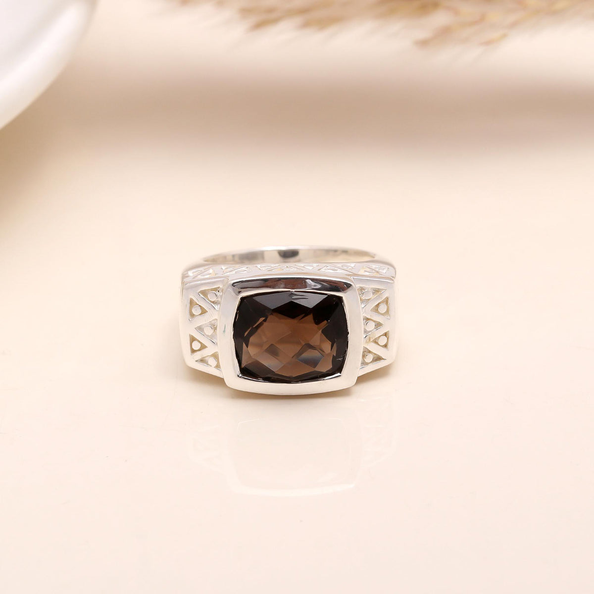 The Bronze Architect: Smoky Quartz Ring