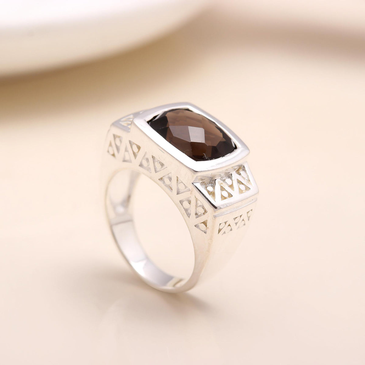 The Bronze Architect: Smoky Quartz Ring