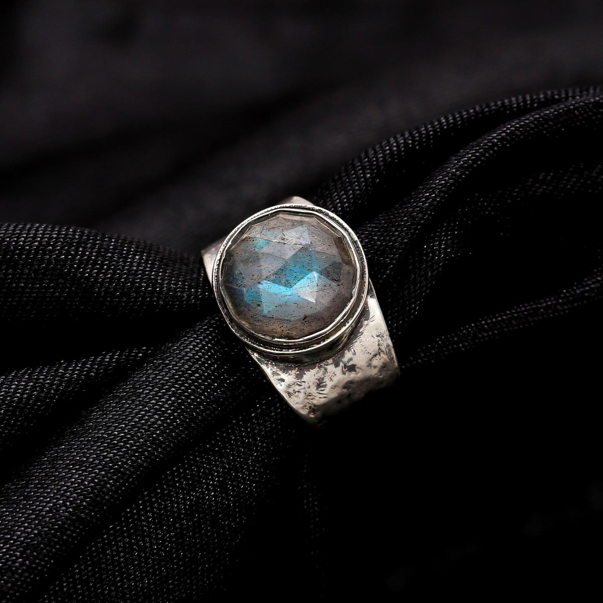 The Ancient Shield: Wide Hammered Silver Ring