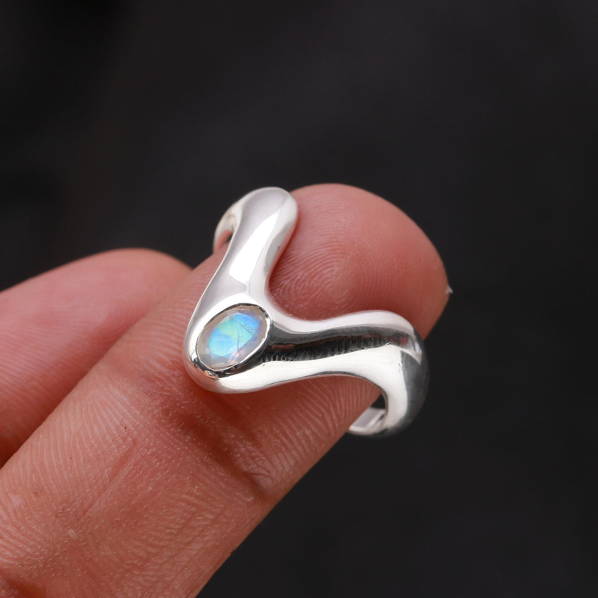 The Lunar Chevron: Moonstone Chevron Peak Ring