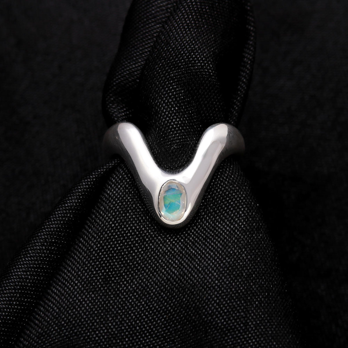 The Lunar Chevron: Moonstone Chevron Peak Ring