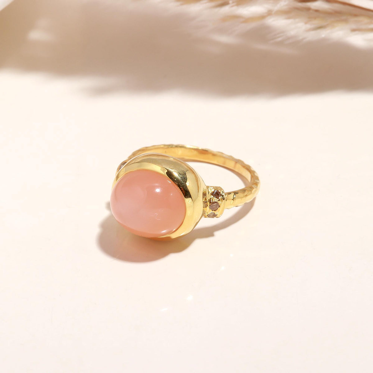 The Pink Elegance: Gold Peach Moonstone Ring