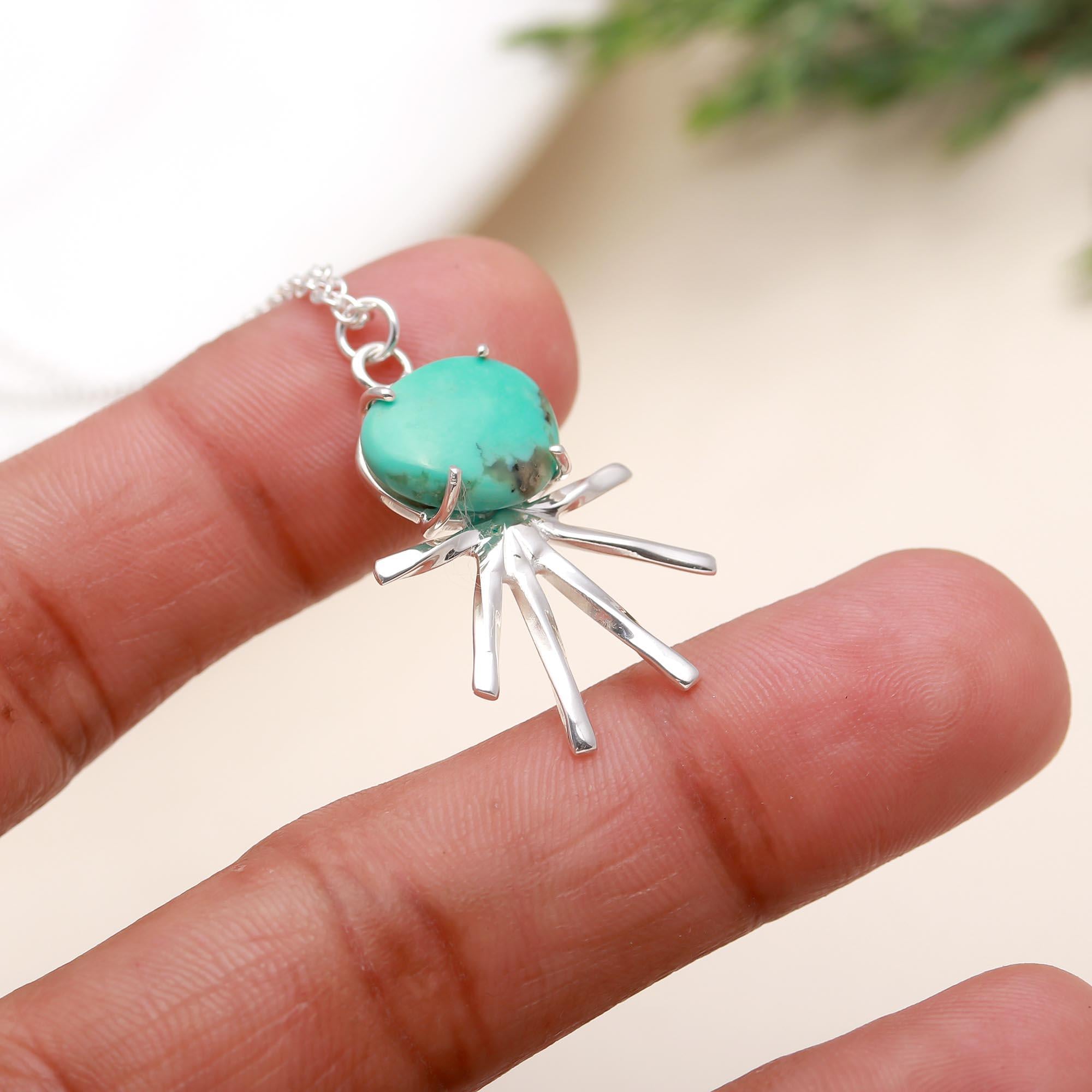 Turquoise Sunburst Pendant Sterling Silver Necklace
