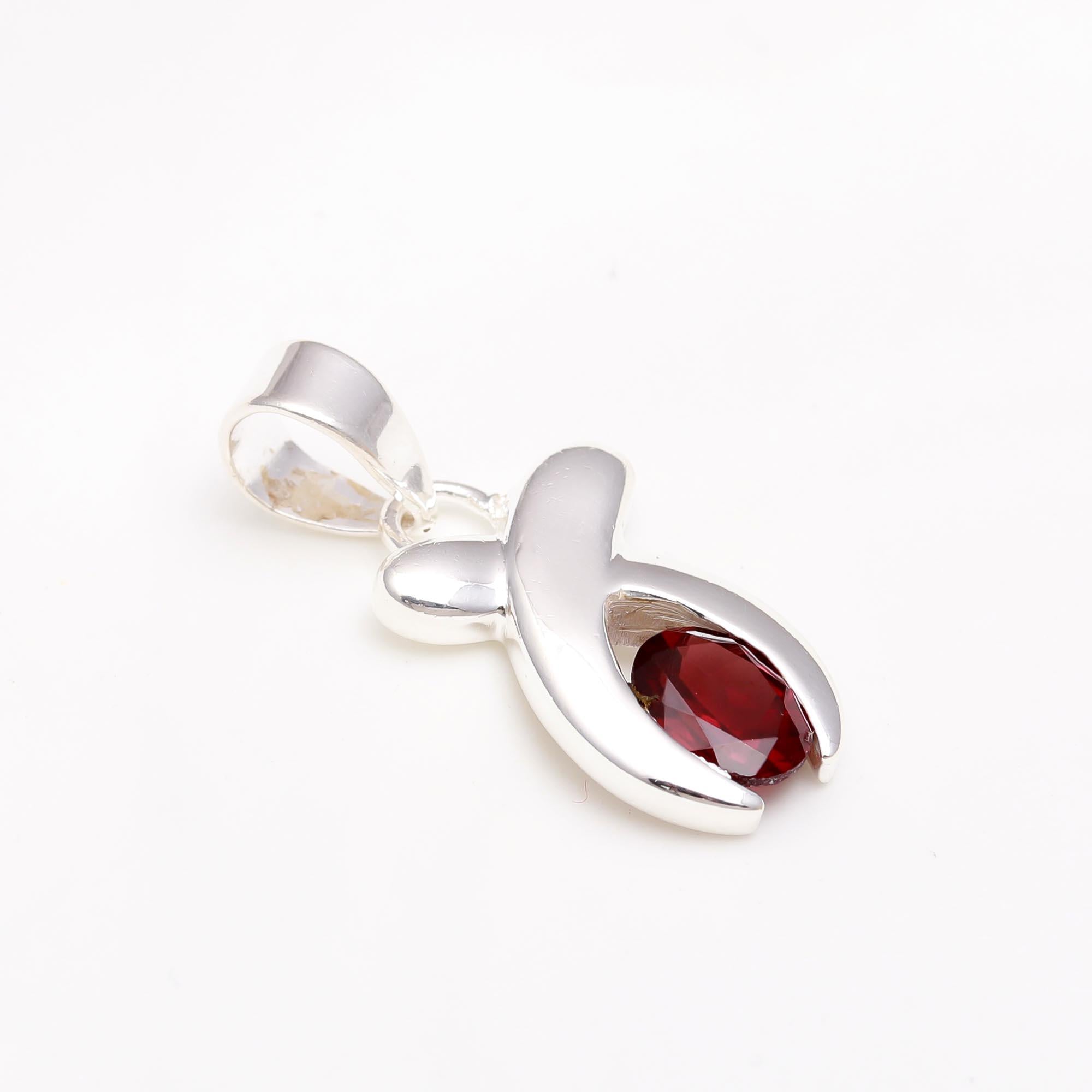 The Crimson Curve: Modern Abstract Red Garnet Sculptural Pendant
