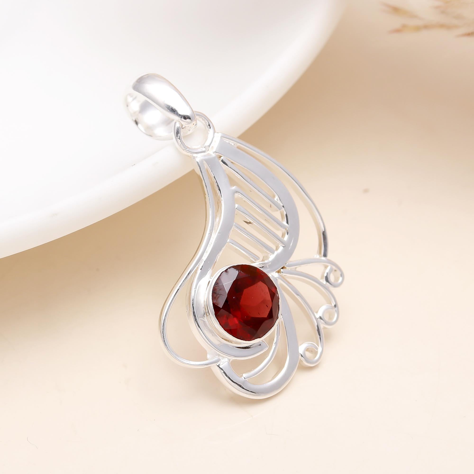 The Scarlet Wing: Red Garnet Filigree Drop Pendant