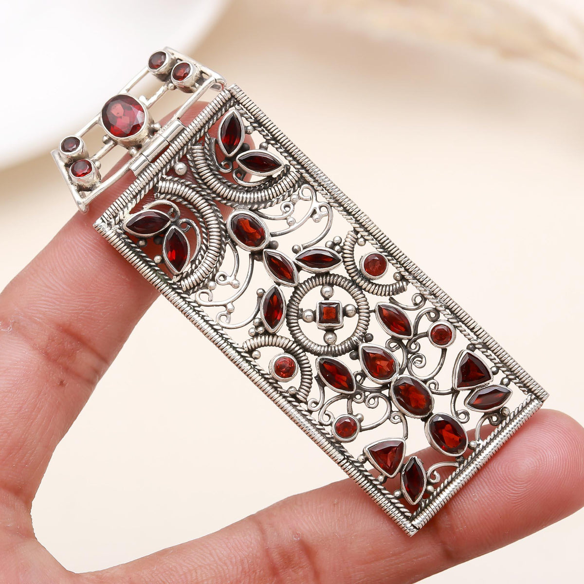 The Crimson Tapestry: Vintage Silver Garnet Pendant