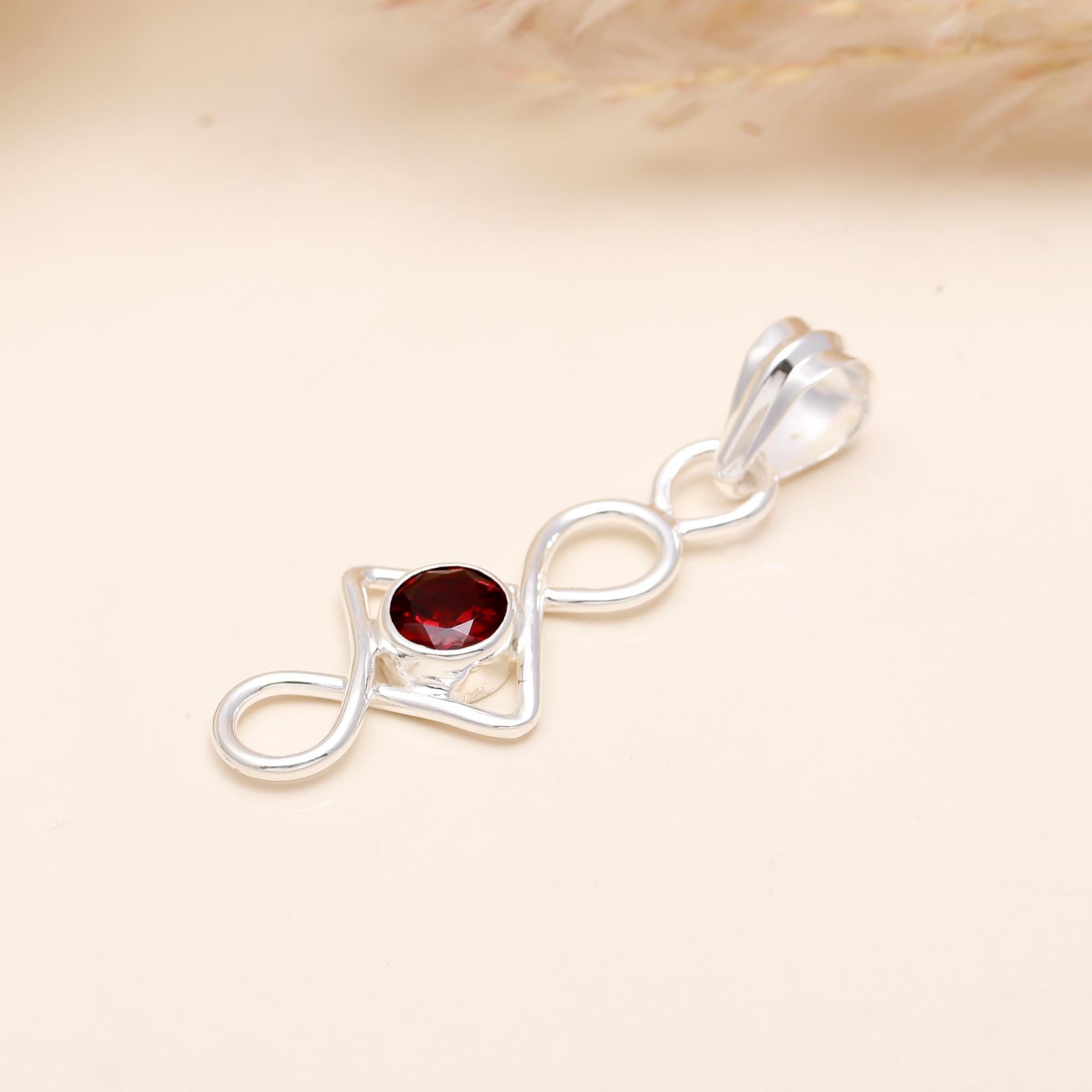 The Linear Loop: Geometric Red Garnet Infinity Drop Pendant