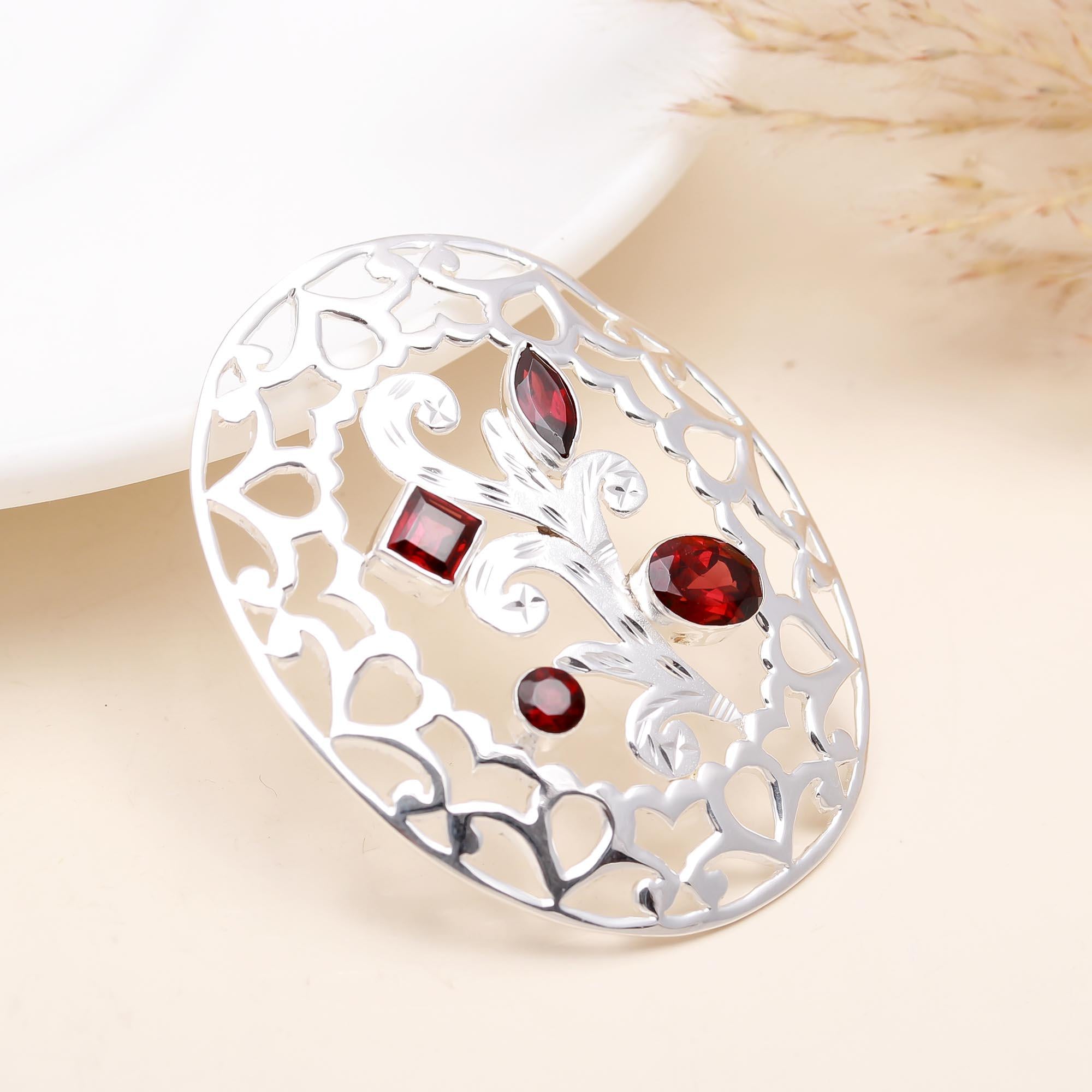 The Vintage Filigree: Multi-Shape Red Garnet Medallion Pendant