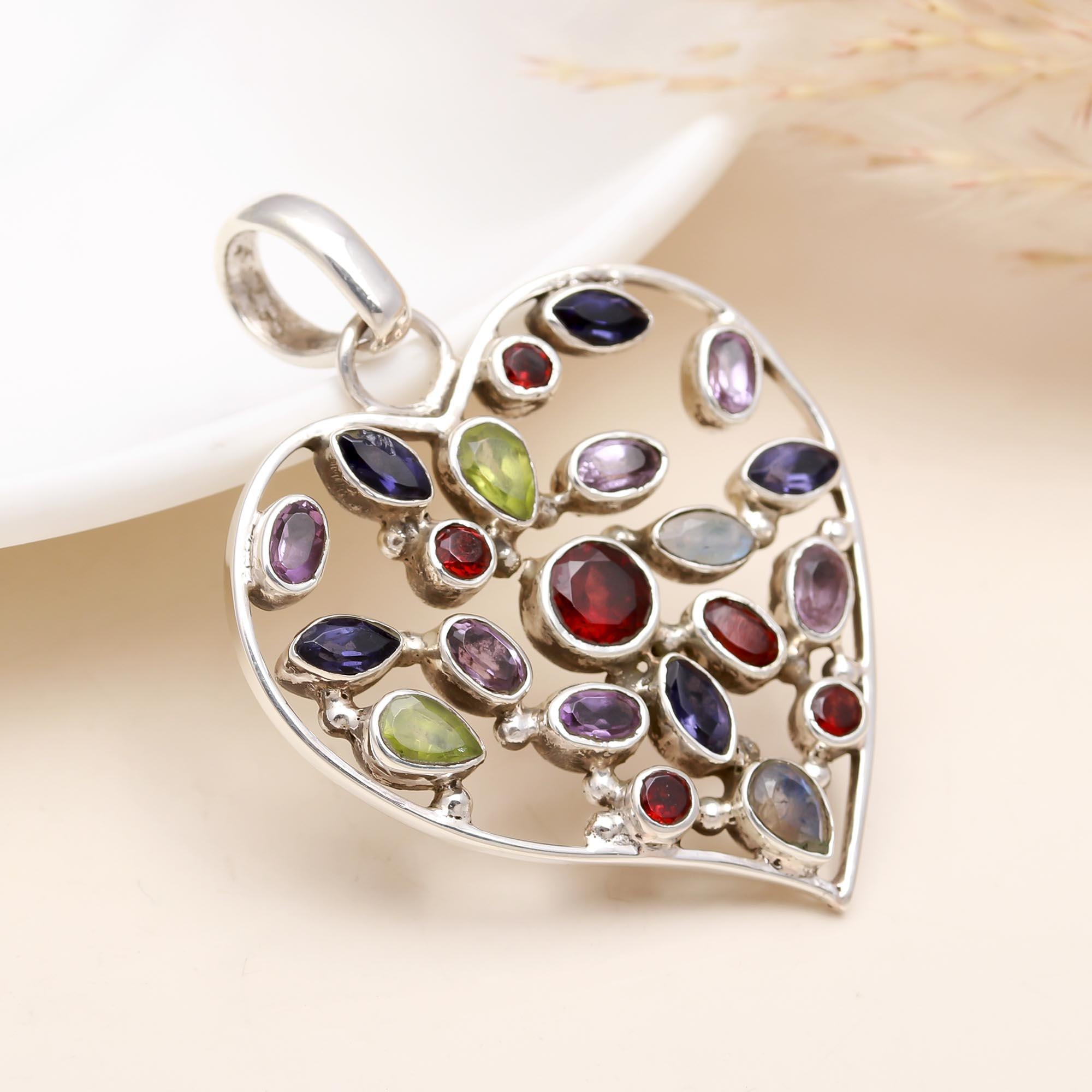The Rainbow Heart: Multi-Gemstone Love Pendant