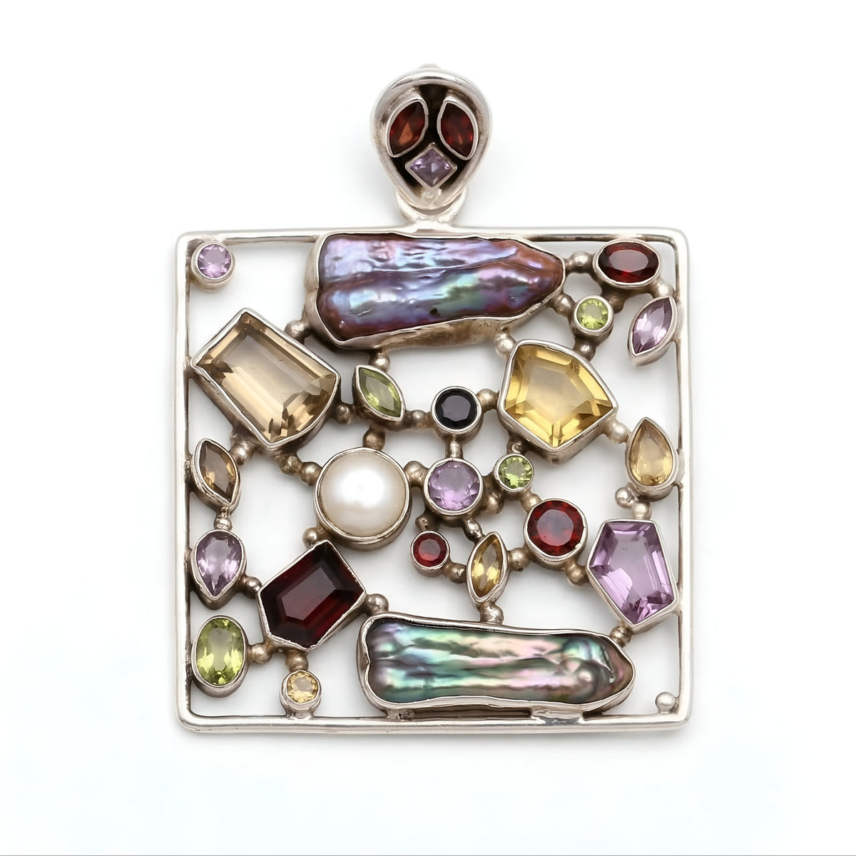 The Kaleidoscope Square: Multi-Gemstone Pendant