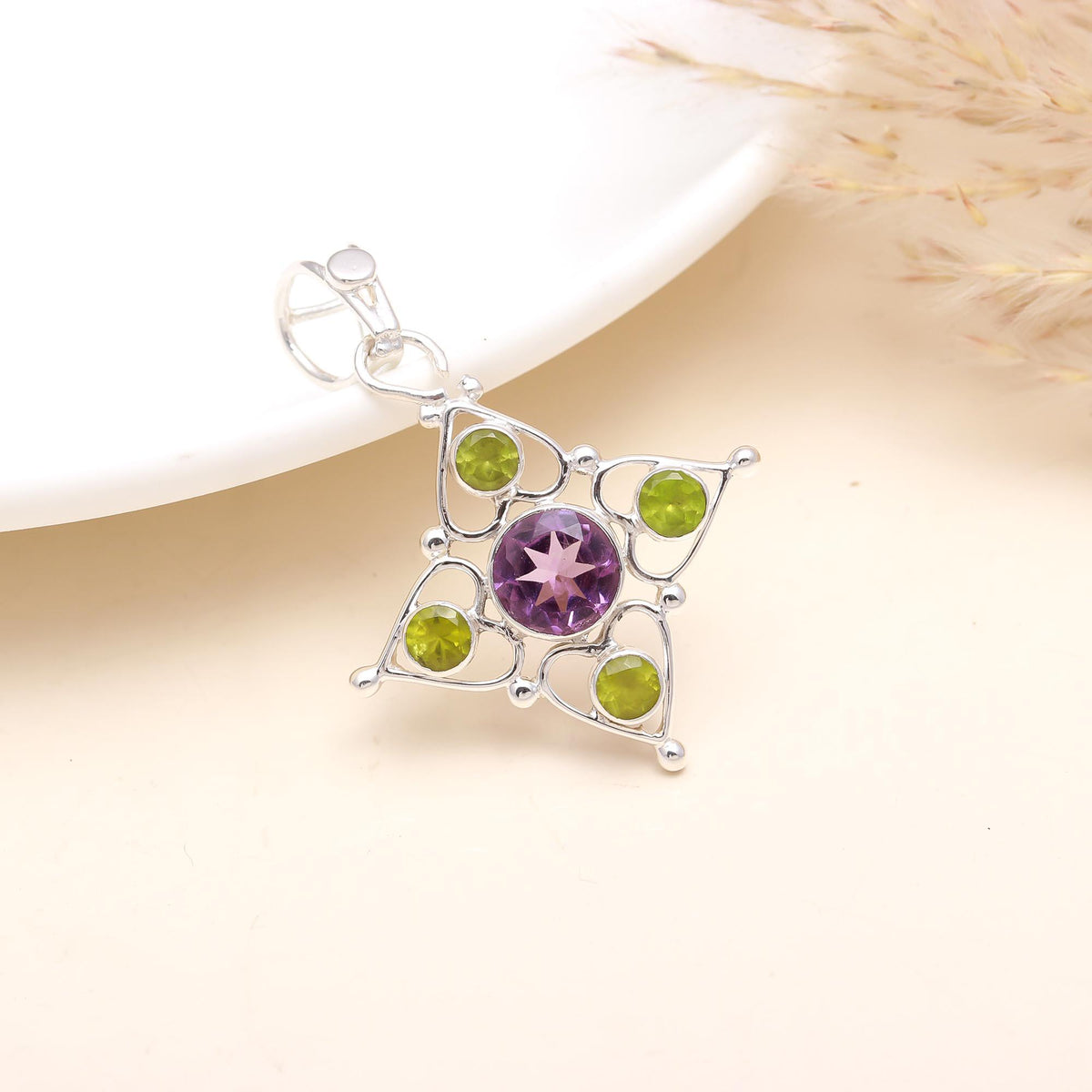 The Violet Garden: Amethyst & Peridot Cross Pendant