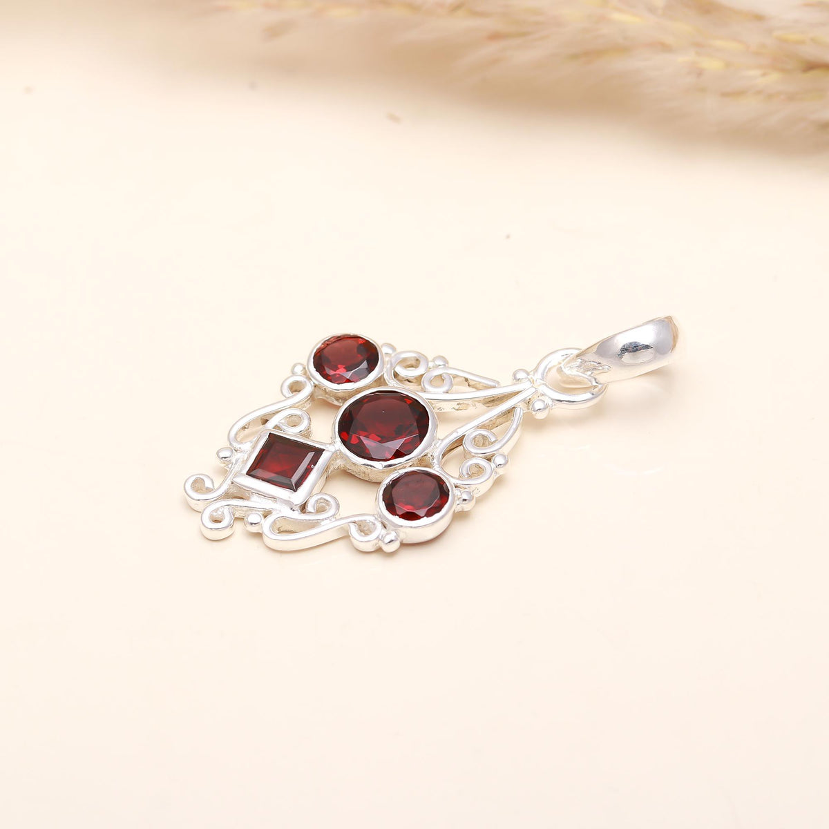 The Crimson Court: Multi-Cut Garnet Filigree Silver Pendant