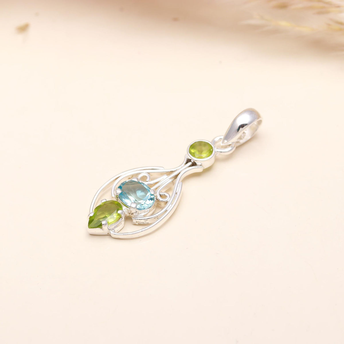 The Garden Teardrop: Three-Stone Filigree Silver Pendant
