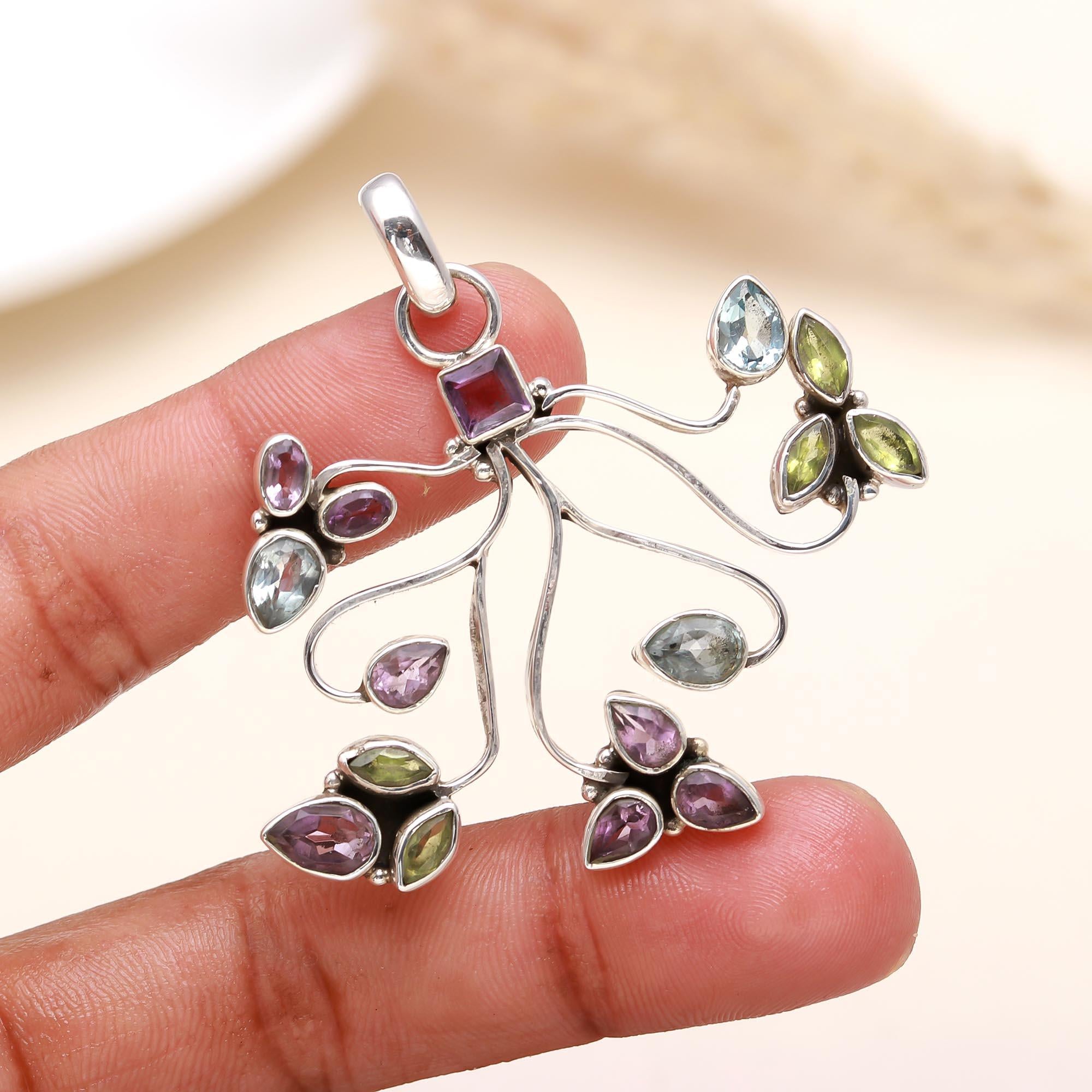Multi Gemstone Sterling Silver Pendant