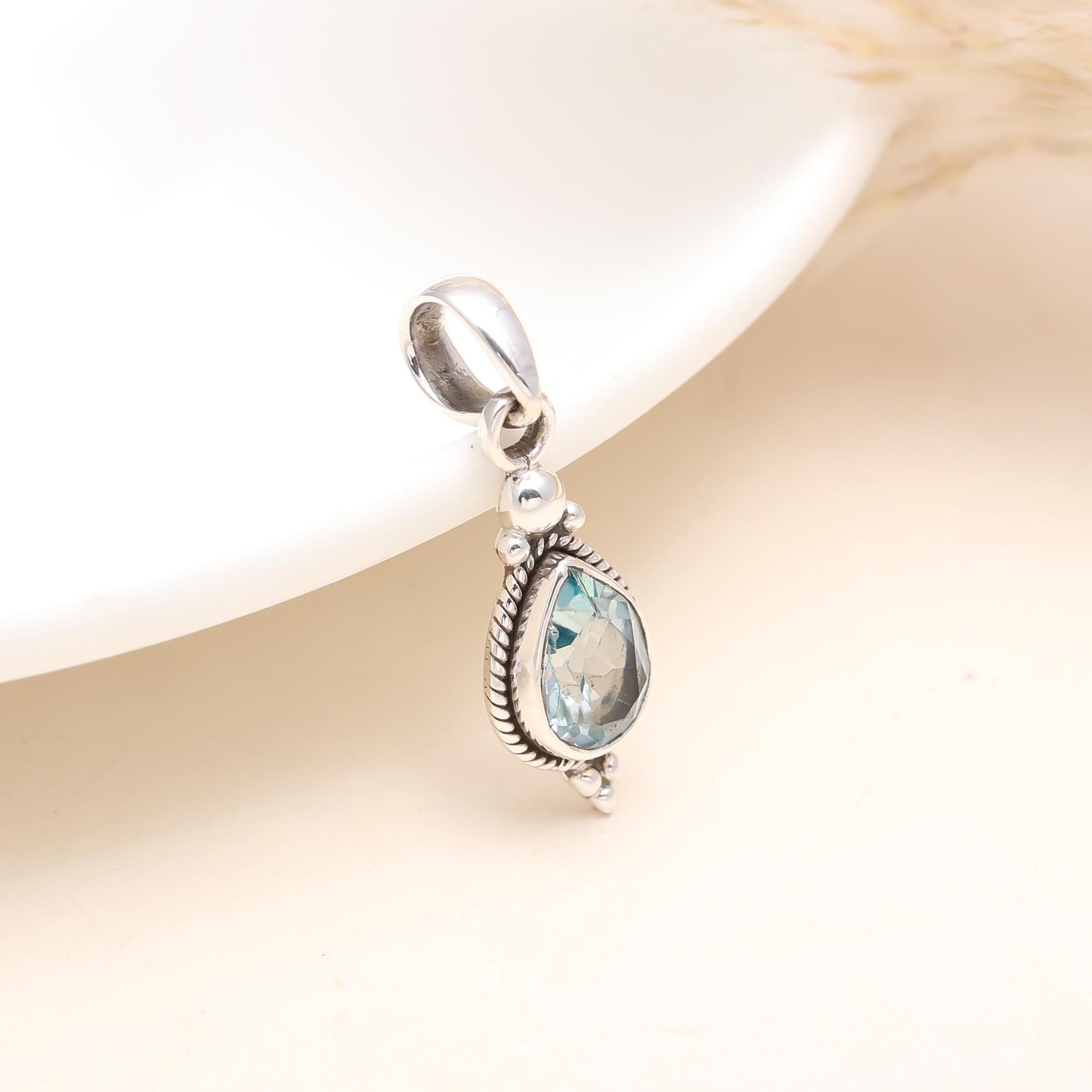 The Azure Rope: Blue Topaz & Silver Teardrop Pendant