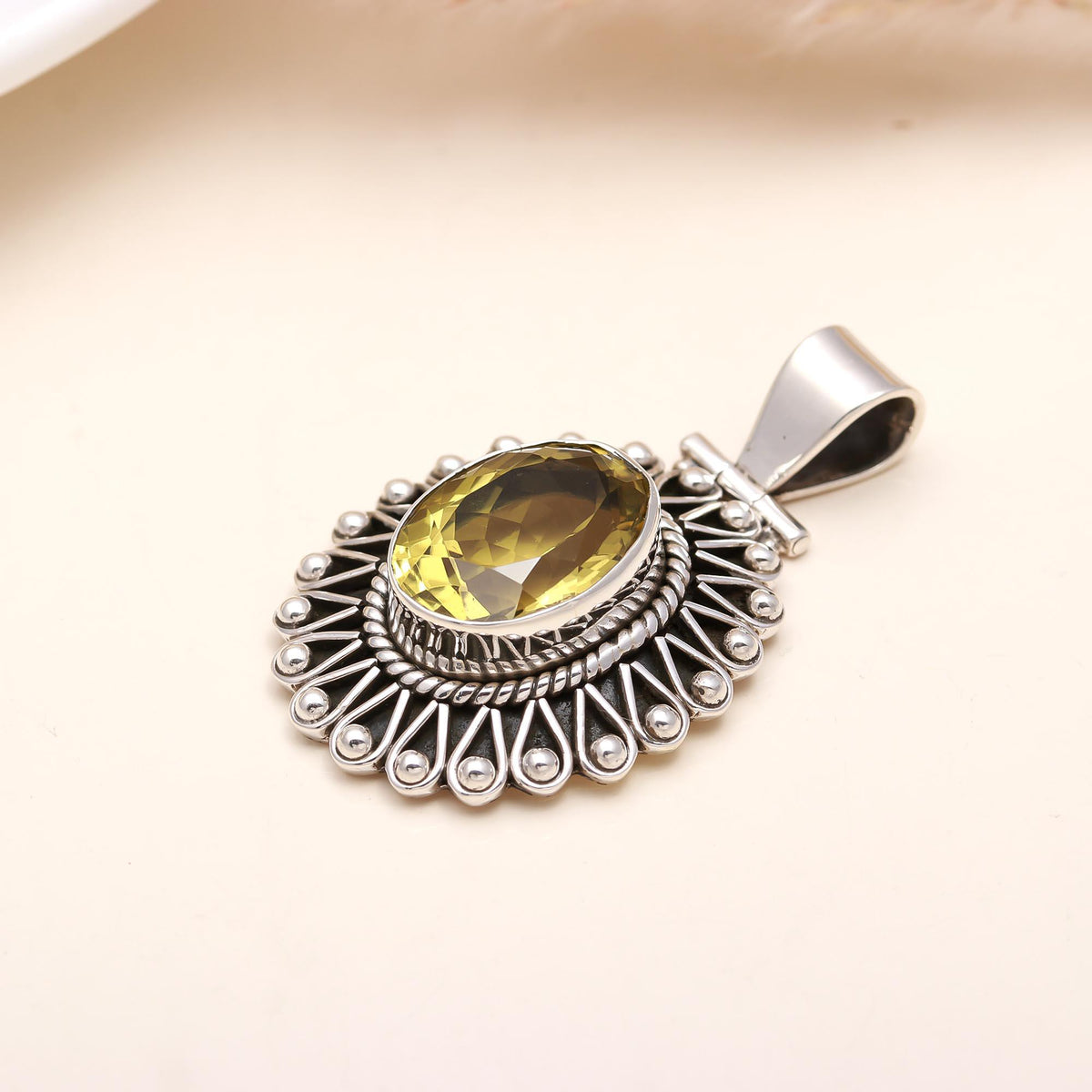 The Solar Emblem: Vintage Style Lemon Quartz Pendant