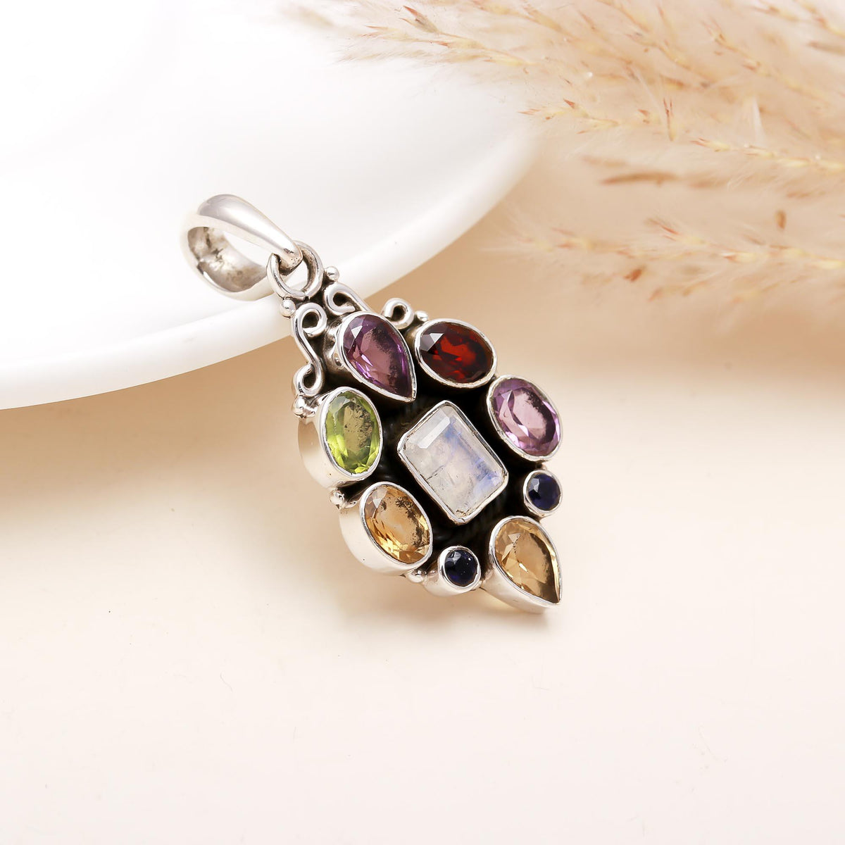The Harmony Mosaic: Multi-Gemstone Pendant