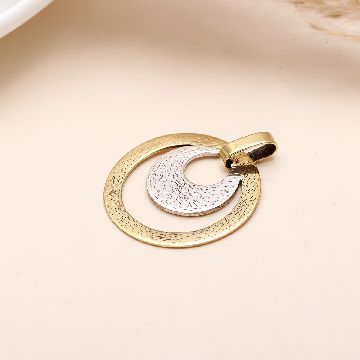 The Double Orbit: Two-Tone Textured Layered Circle Pendant
