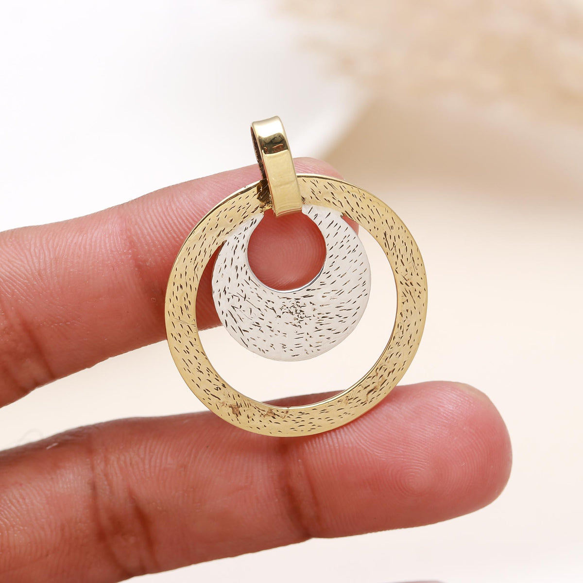 The Double Orbit: Two-Tone Textured Layered Circle Pendant