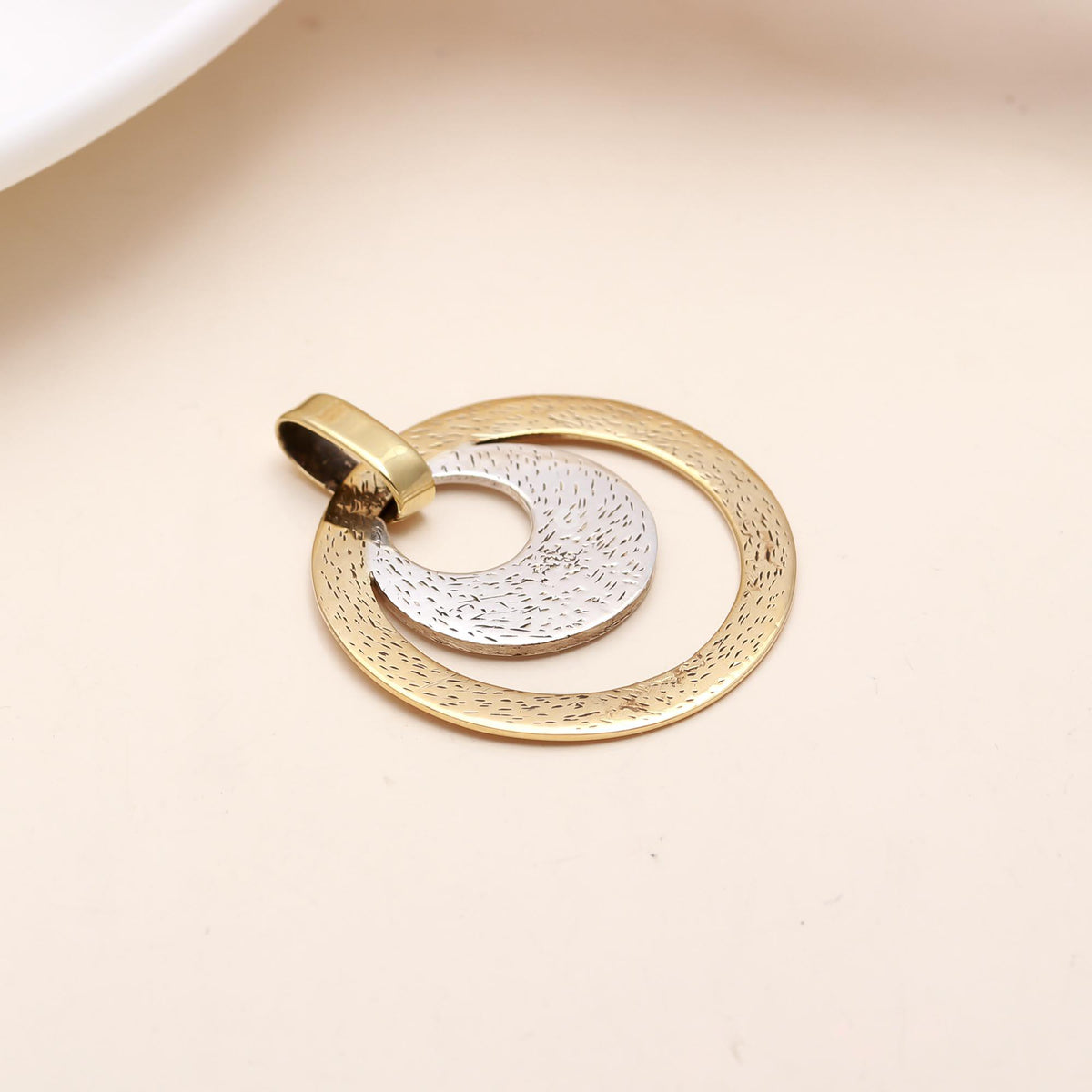 The Double Orbit: Two-Tone Textured Layered Circle Pendant