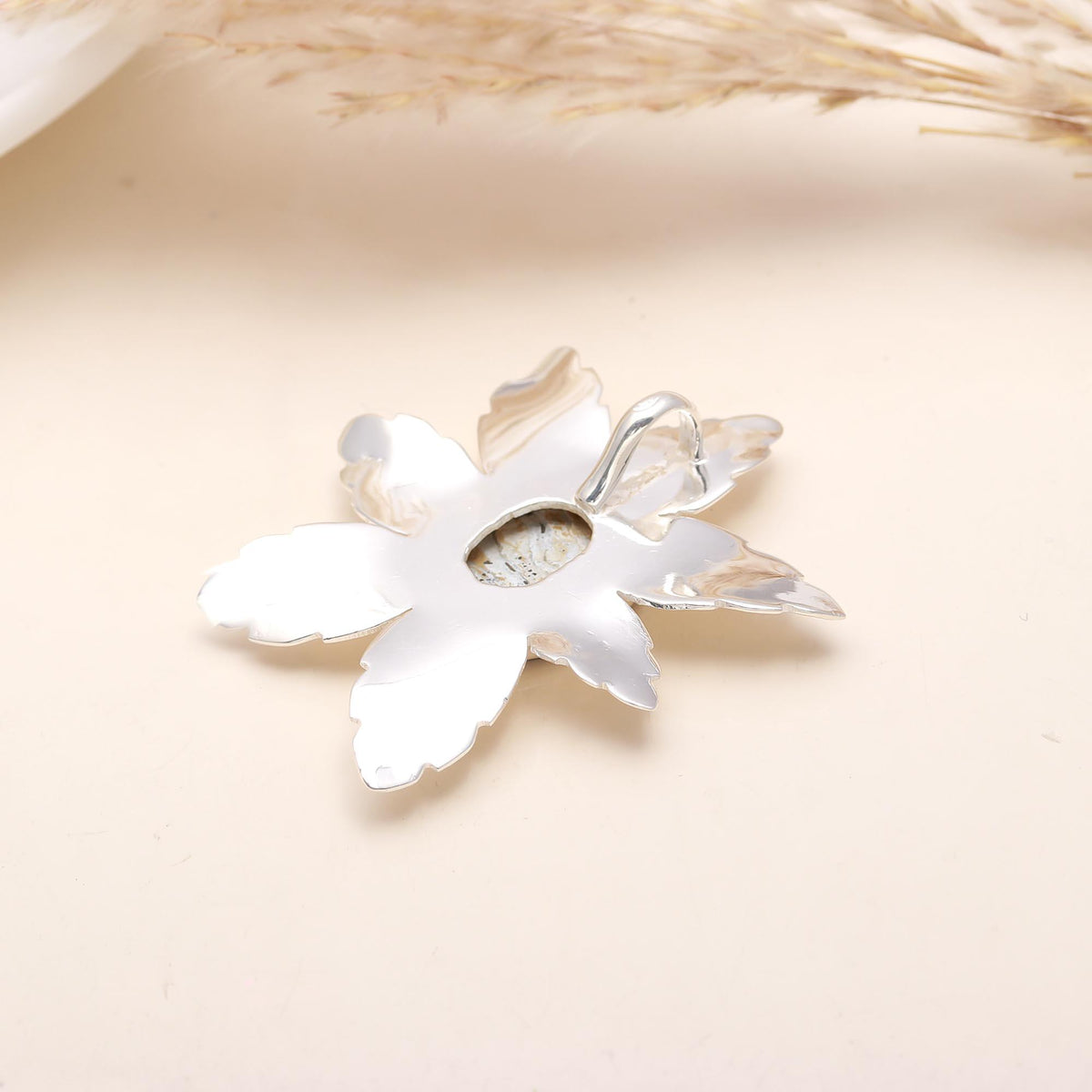 The Moonflower: Rainbow Moonstone Petal Flower Silver Pendant