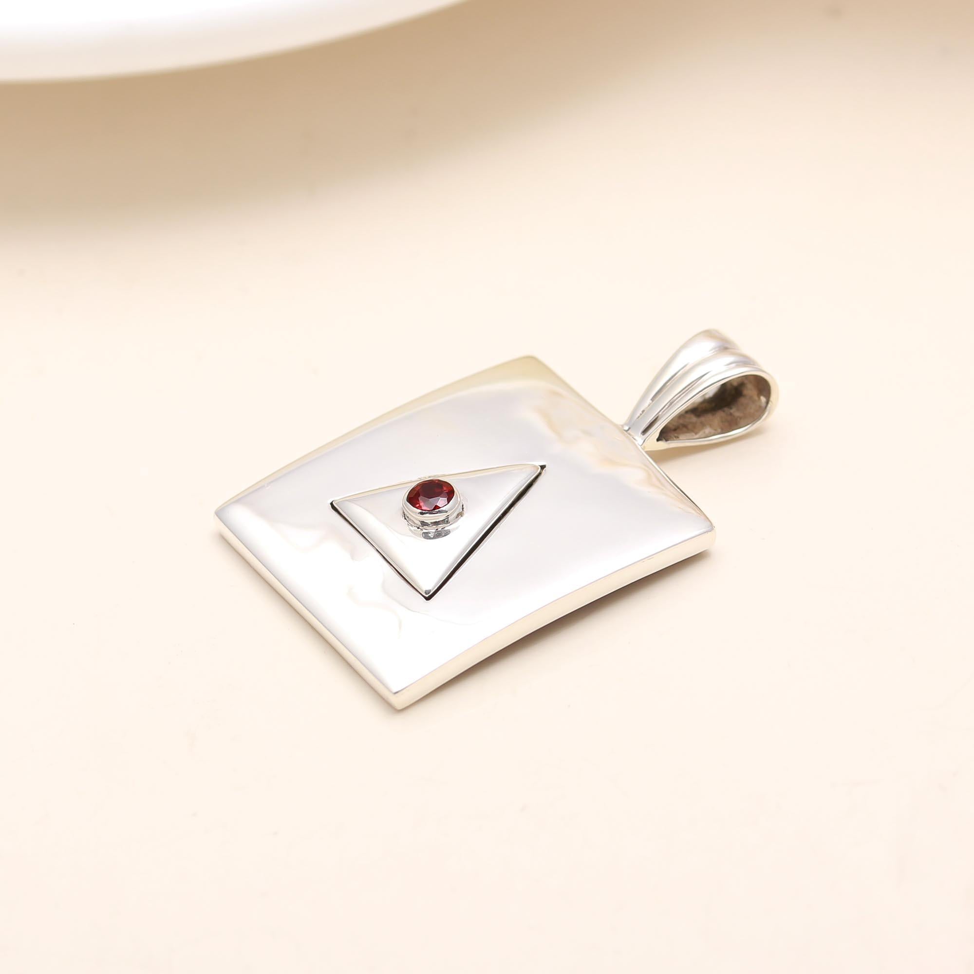 The Crimson Vertex: Modern Silver Square & Garnet Pendant