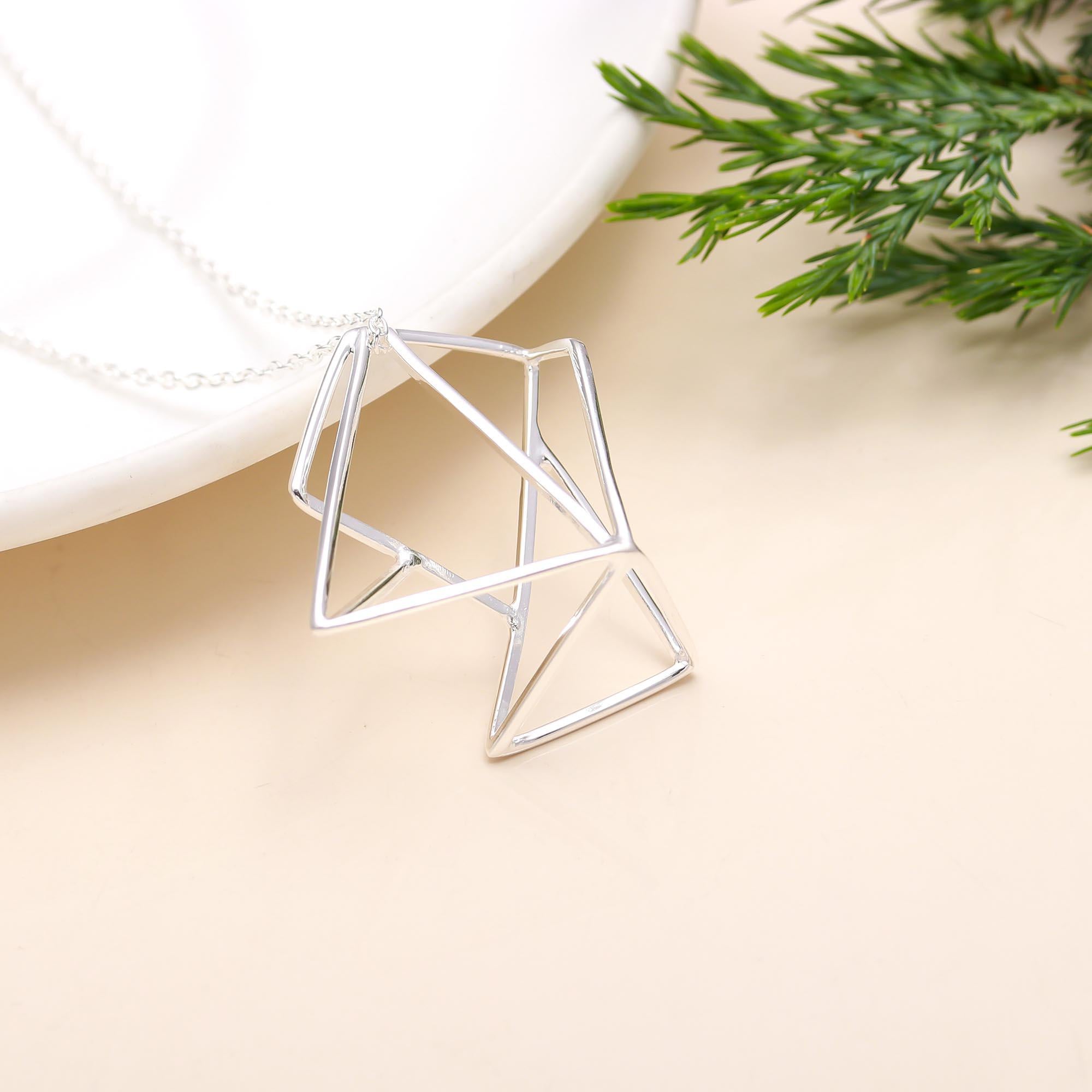The Silver Prism: Geometric Open Wire Necklace