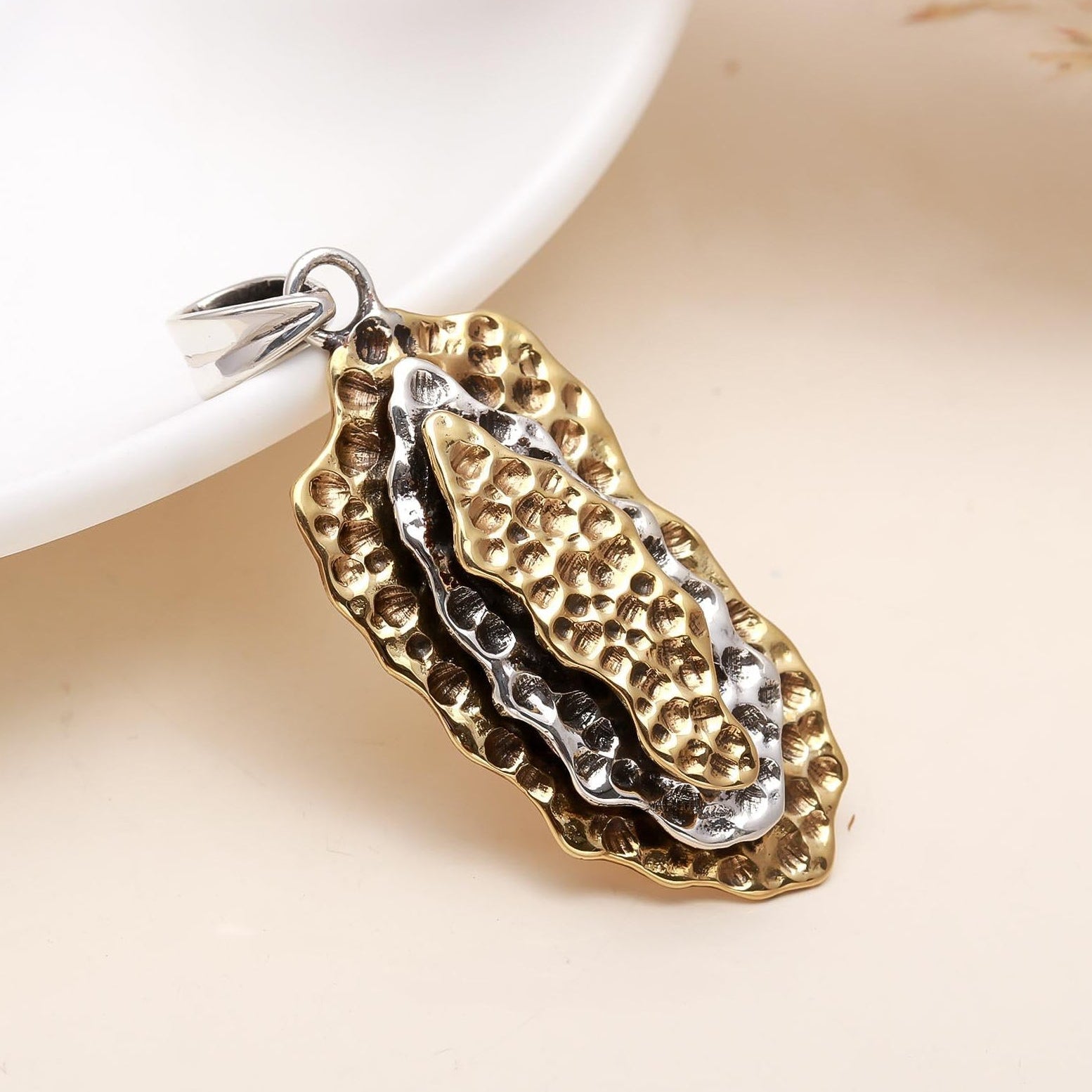 The Organic Strata: Mixed Metal Textured Pod Pendant