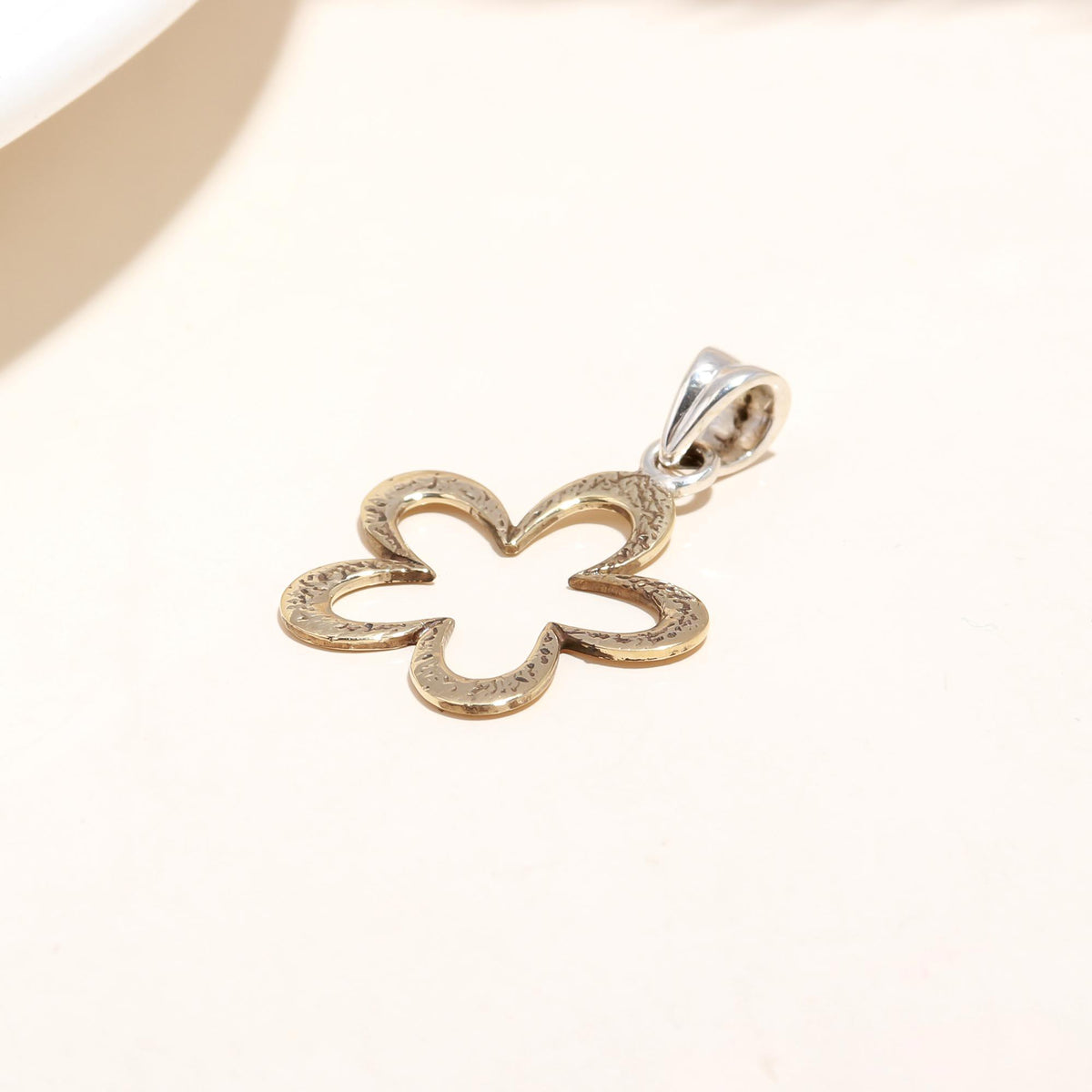 The Wild Bloom: Hammered Open Flower Silhouette Silver Pendant