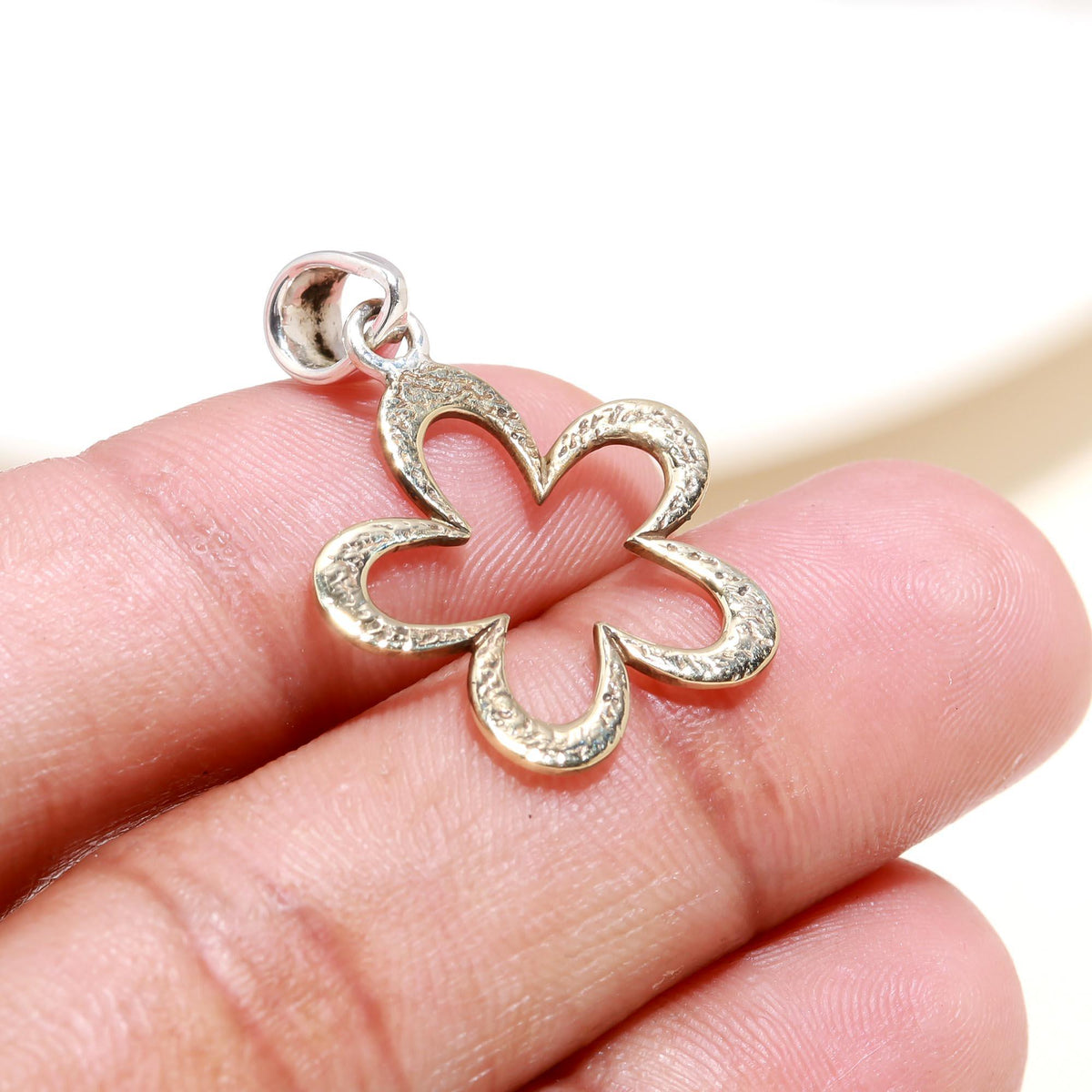 The Wild Bloom: Hammered Open Flower Silhouette Silver Pendant