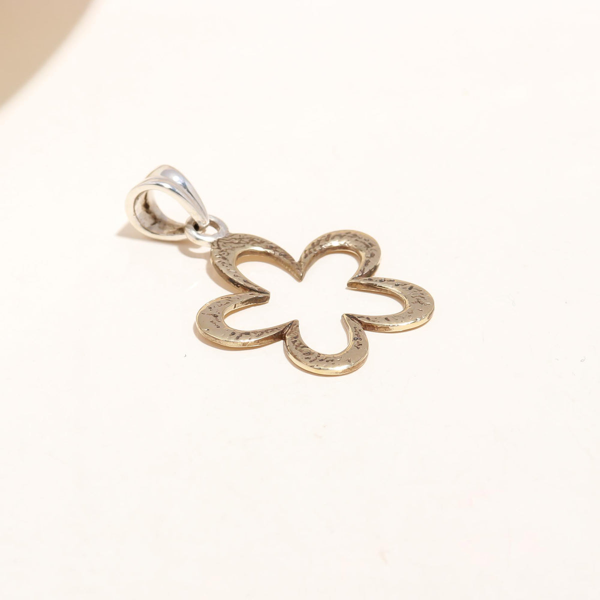 The Wild Bloom: Hammered Open Flower Silhouette Silver Pendant