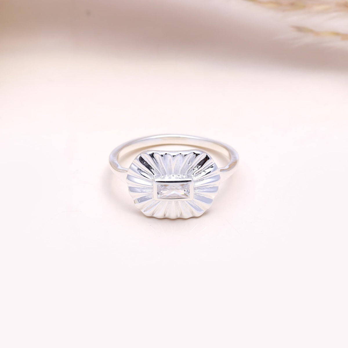 The Fluted Deco: Cubic Zirconia Fluted Ring