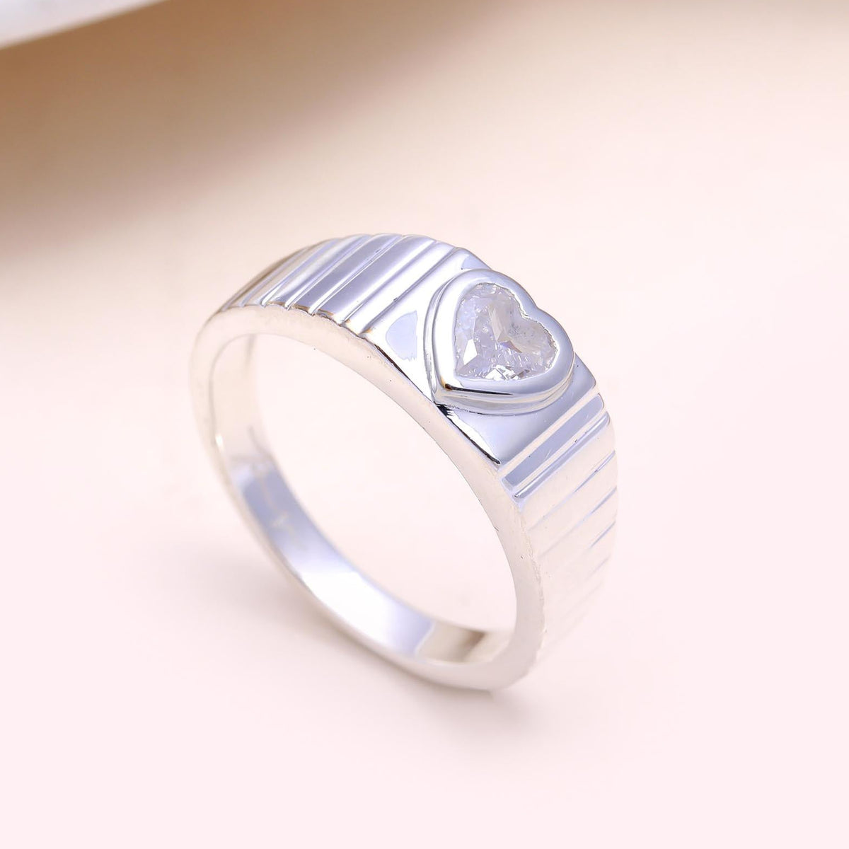 The Grooved Heart: Silver Signet Solitaire Ring