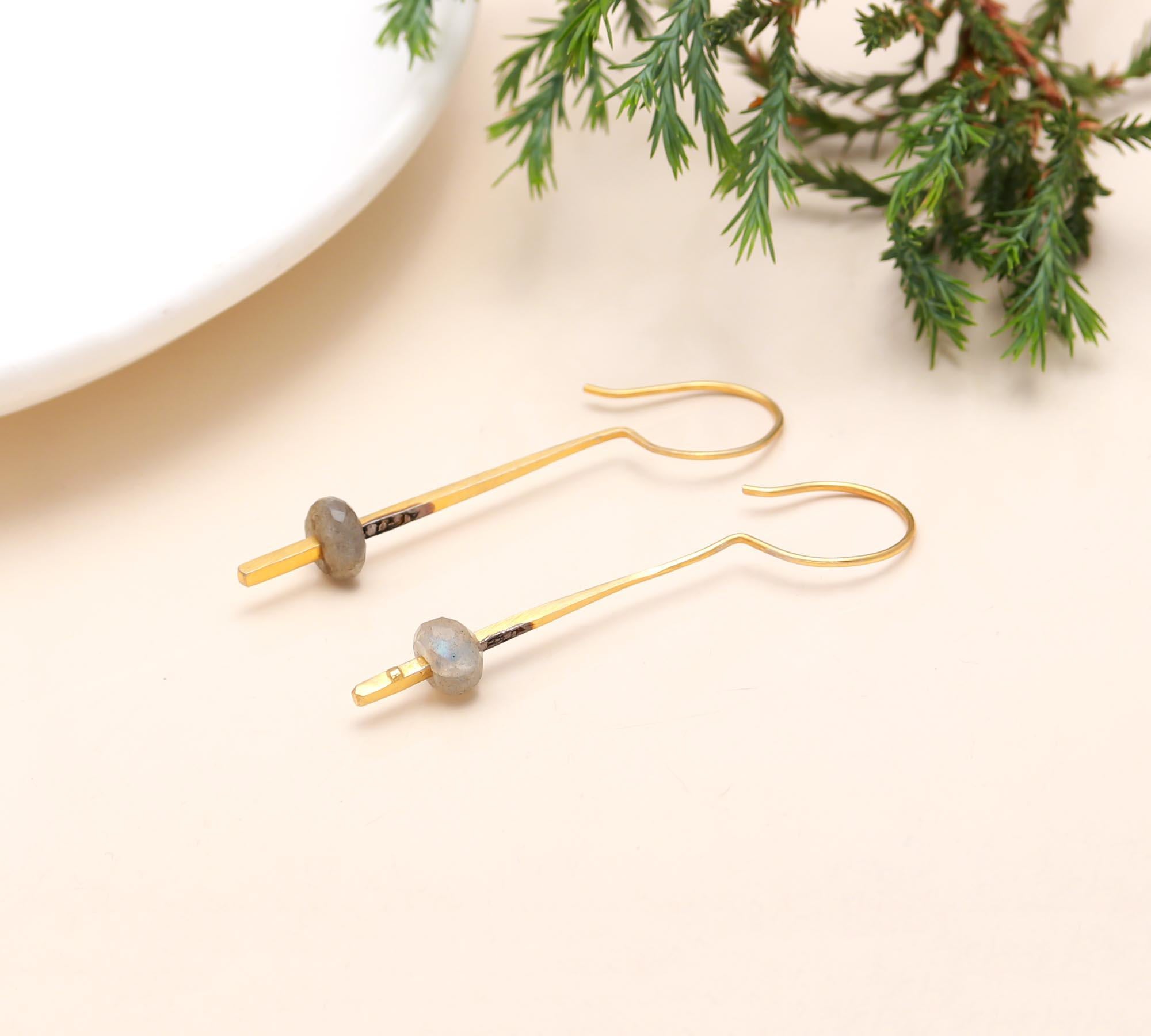 The Gilded Ray: Labradorite & Gold Linear Drop Earrings