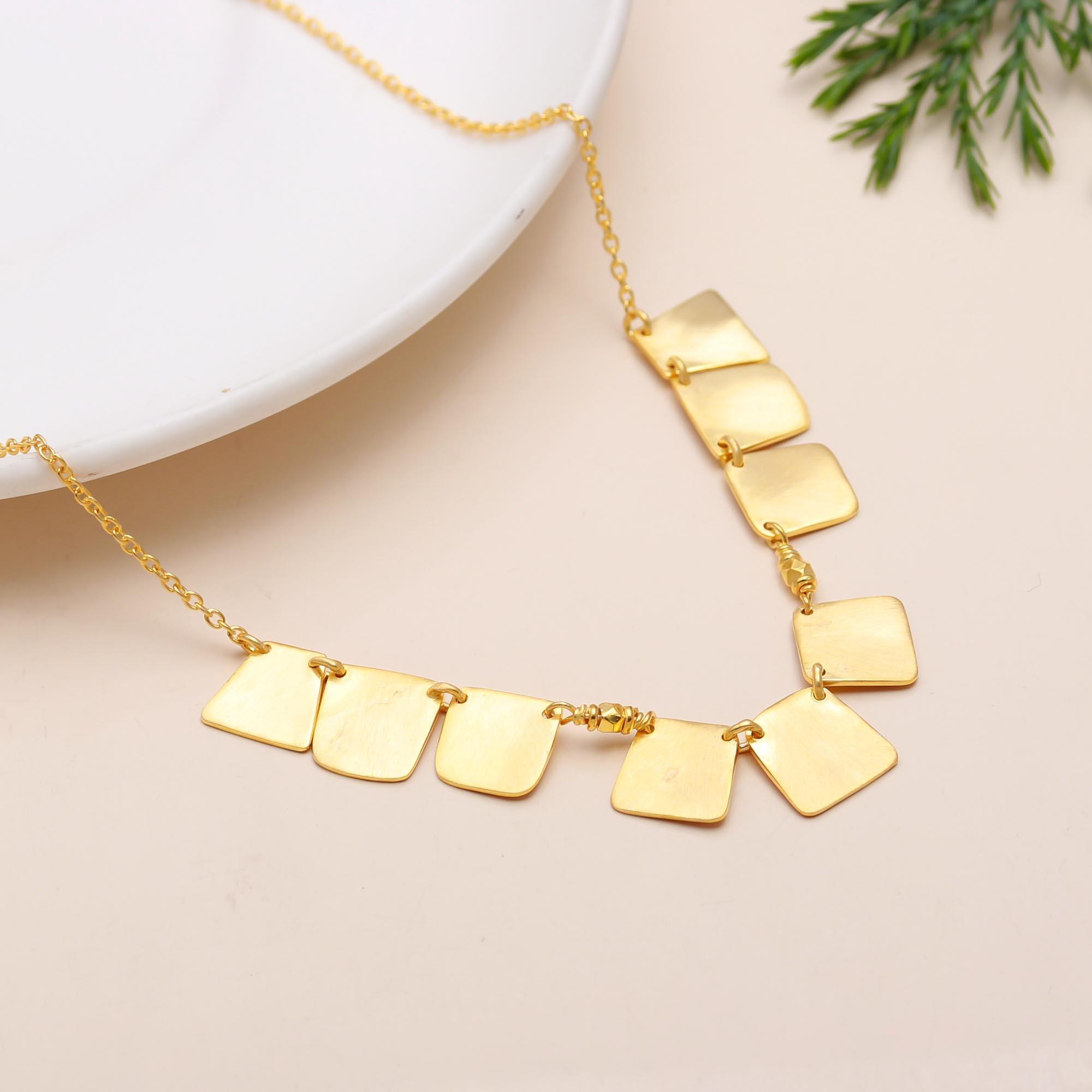 The Golden Cascade: Multi-Square Station Necklace