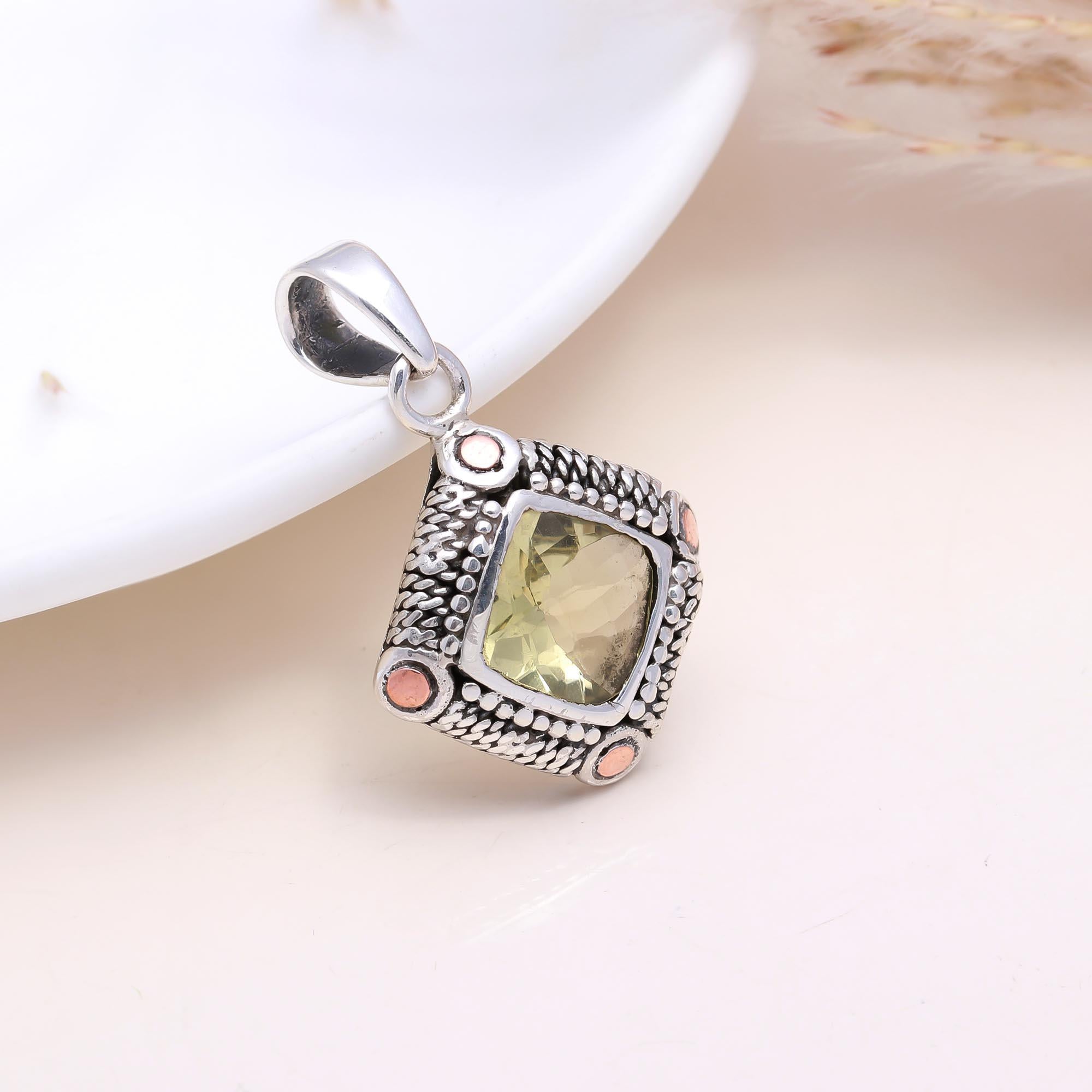 The Bali Breeze Pendante: Lemon Quartz Two-Tone Necklace
