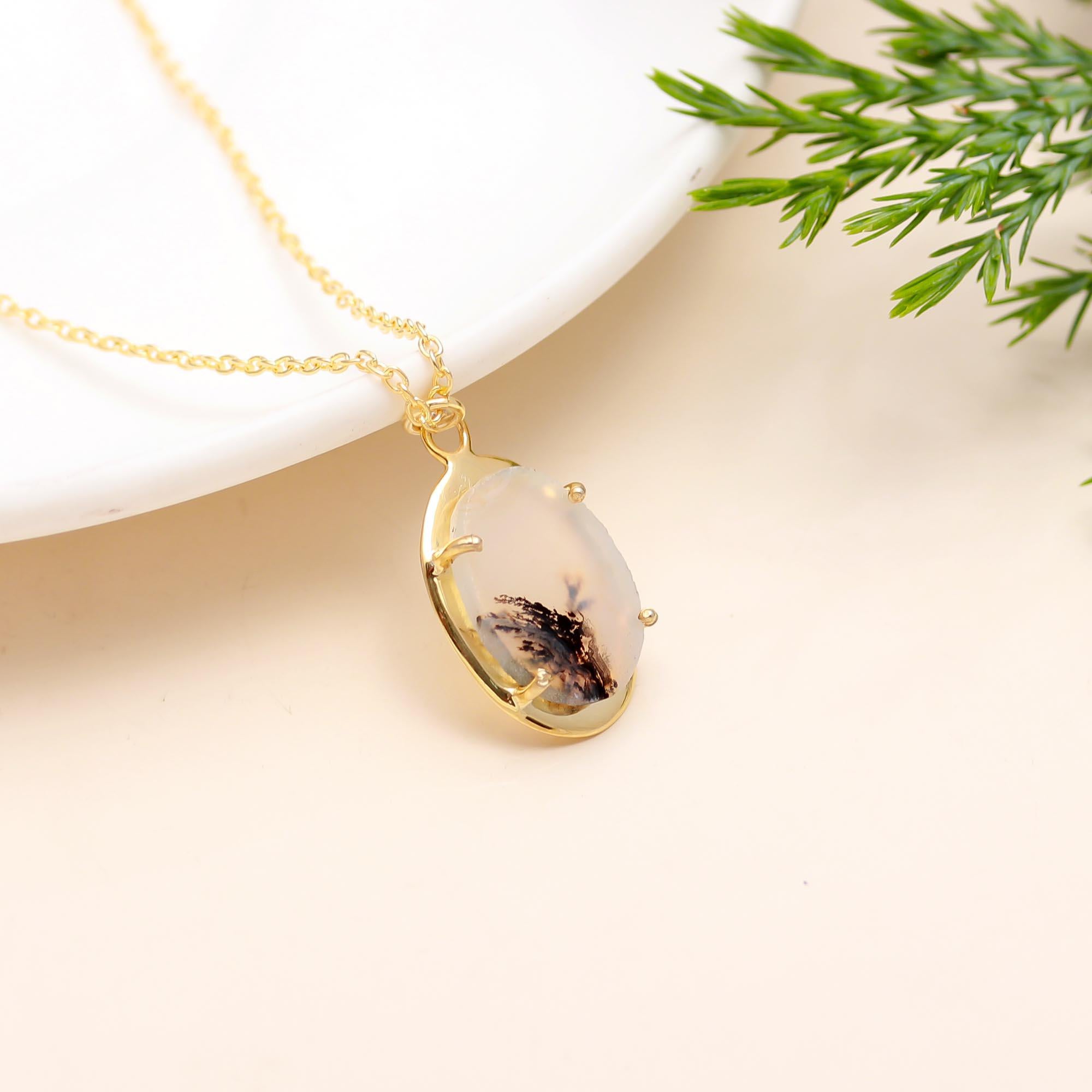 The Dendritic Dream: Organic Agate Pendant Necklace