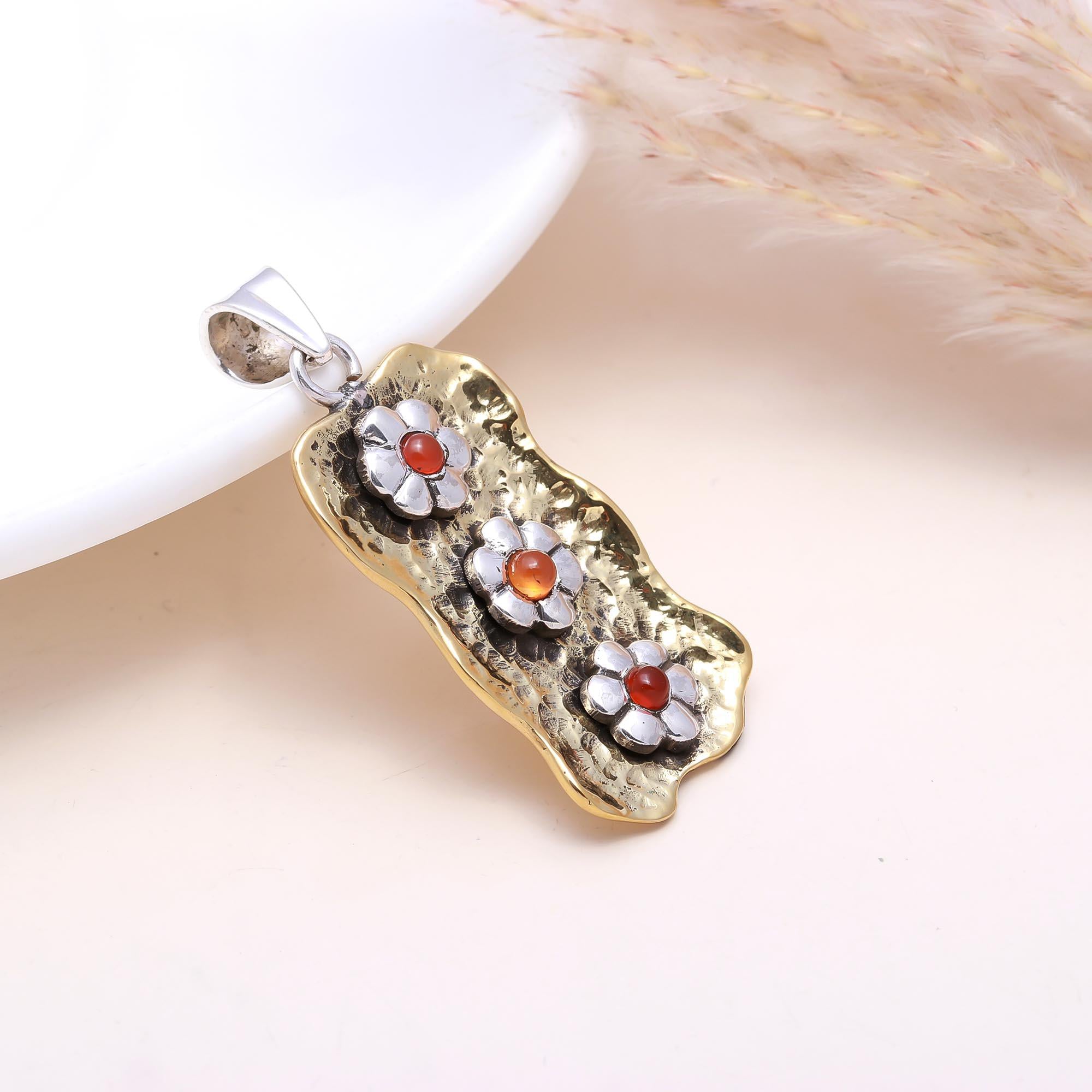 The Garden Trio: Carnelian & Silver Flower Pendant