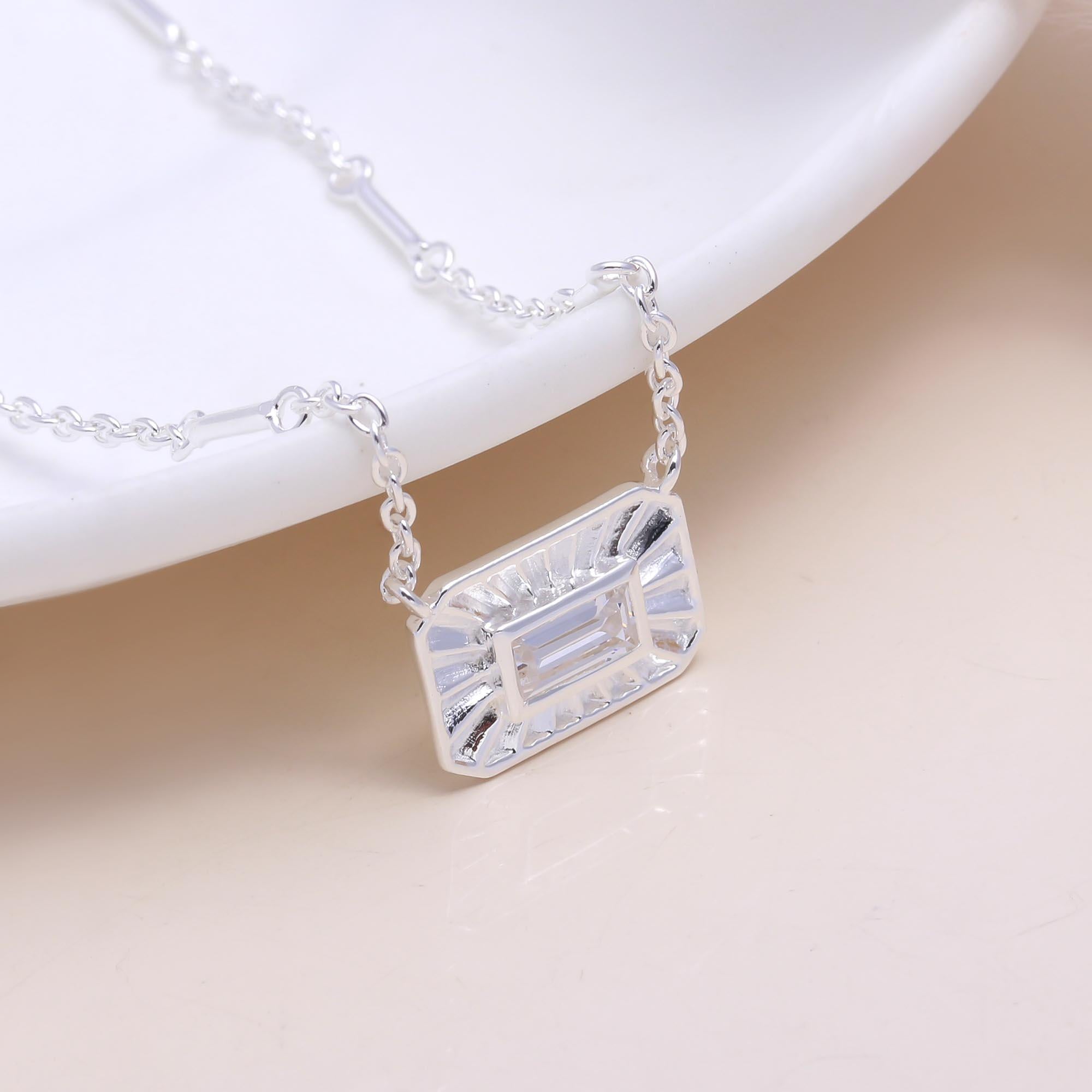 The Crystal Baguette: Art Deco Fluted Halo Necklace