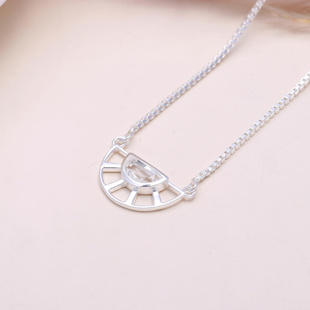 The Crystal Horizon: Geometric Fan Necklace