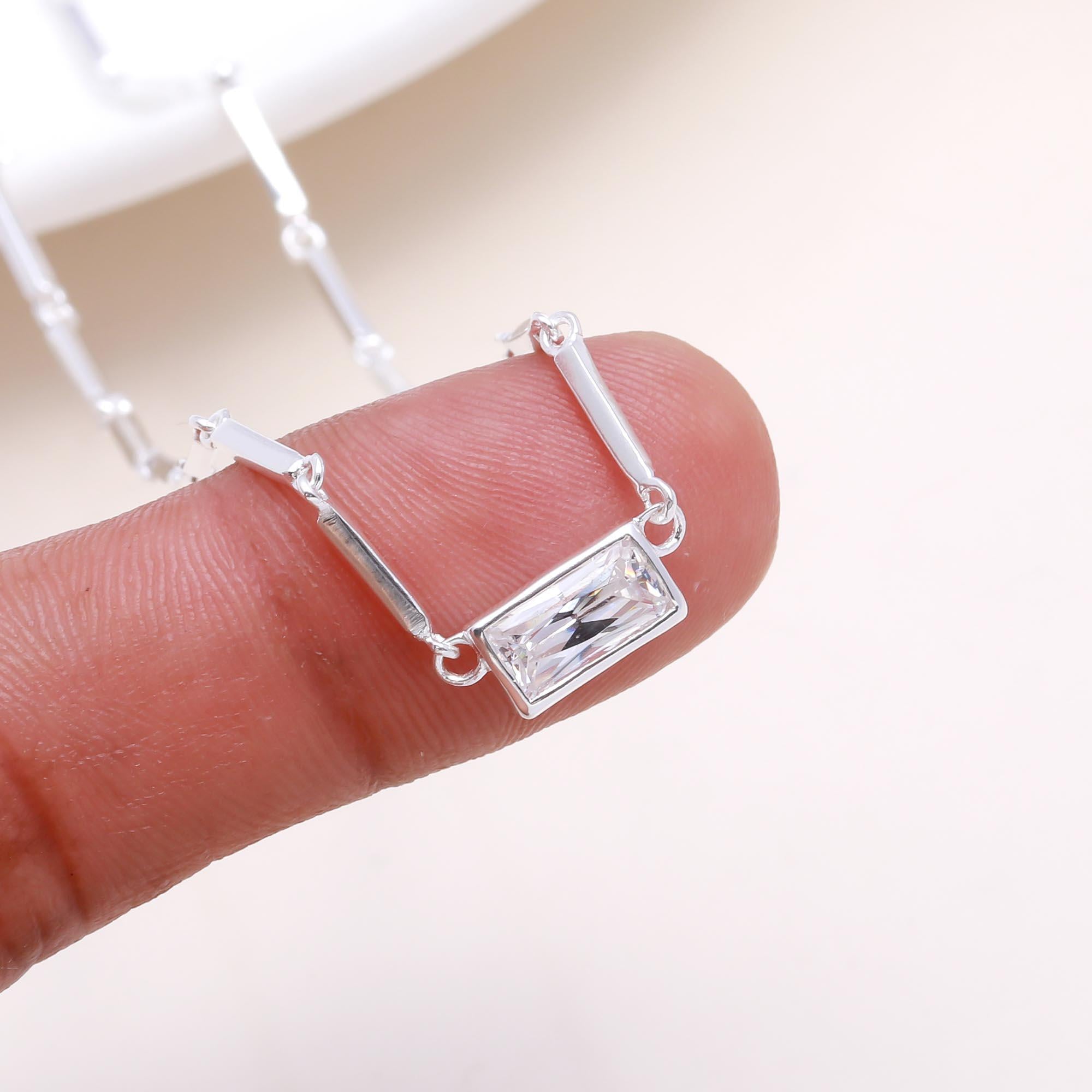 The Modern Baguette: Horizontal Stone Bar Chain Necklace