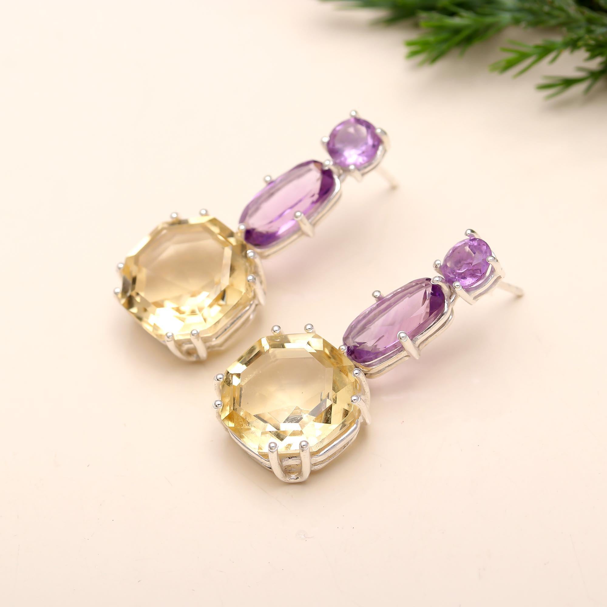 The Regal Harmony: Amethyst & Citrine Statement Earrings