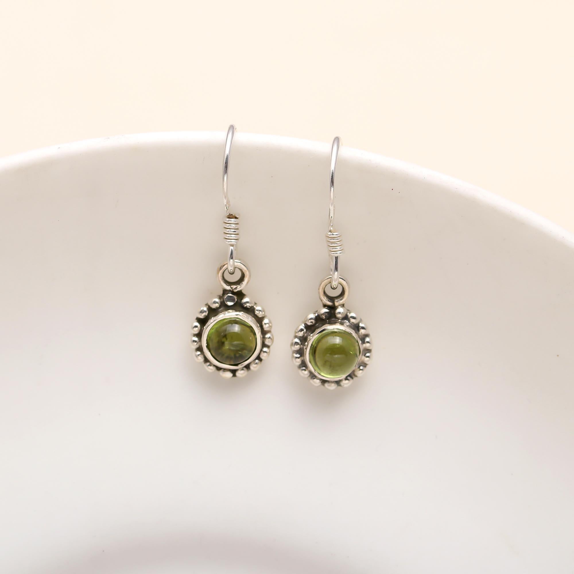 The Verdant Halo: Sterling Silver & Natural Peridot Drop Earrings