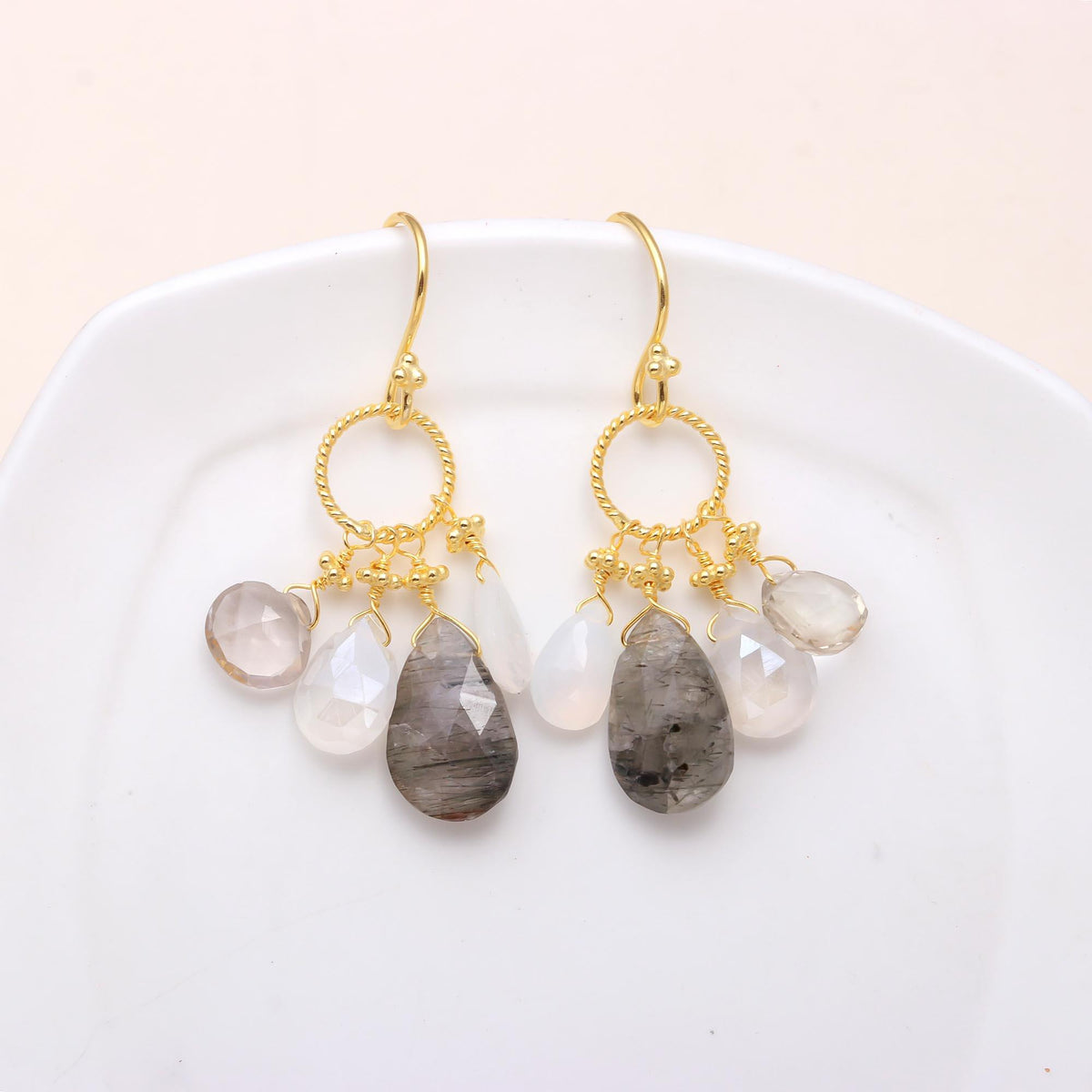 The Smoky Cluster: Tourmalinated Quartz Multi-Stone Dangles