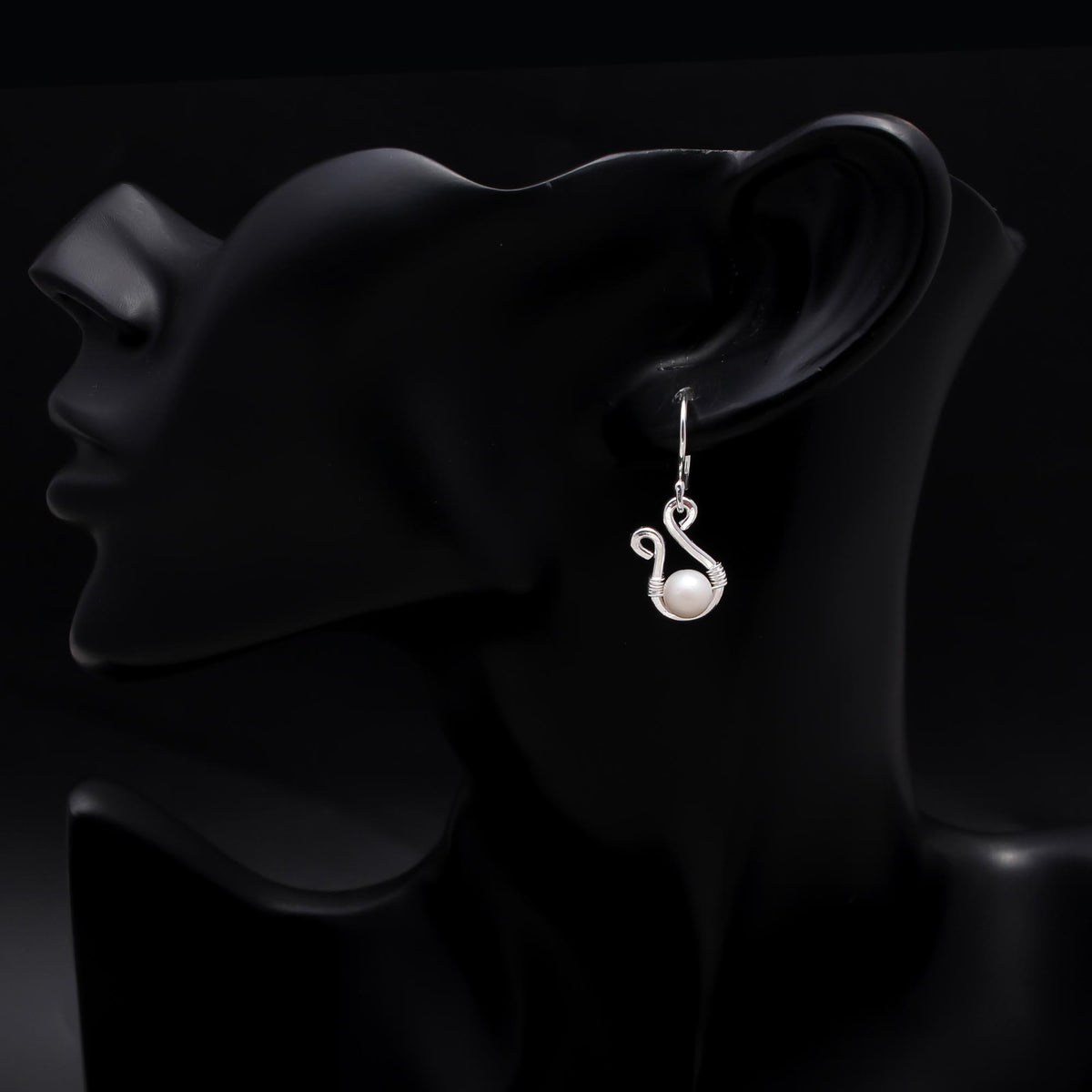 The Modern Swan: Wire Wrapped Silver Pearl Earrings