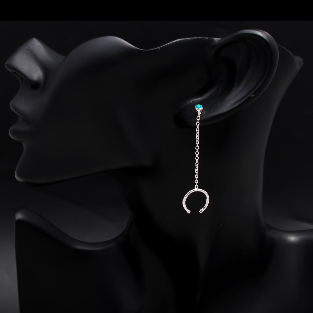 925 Sterling Silver Turquoise Crescent Stud Earrings