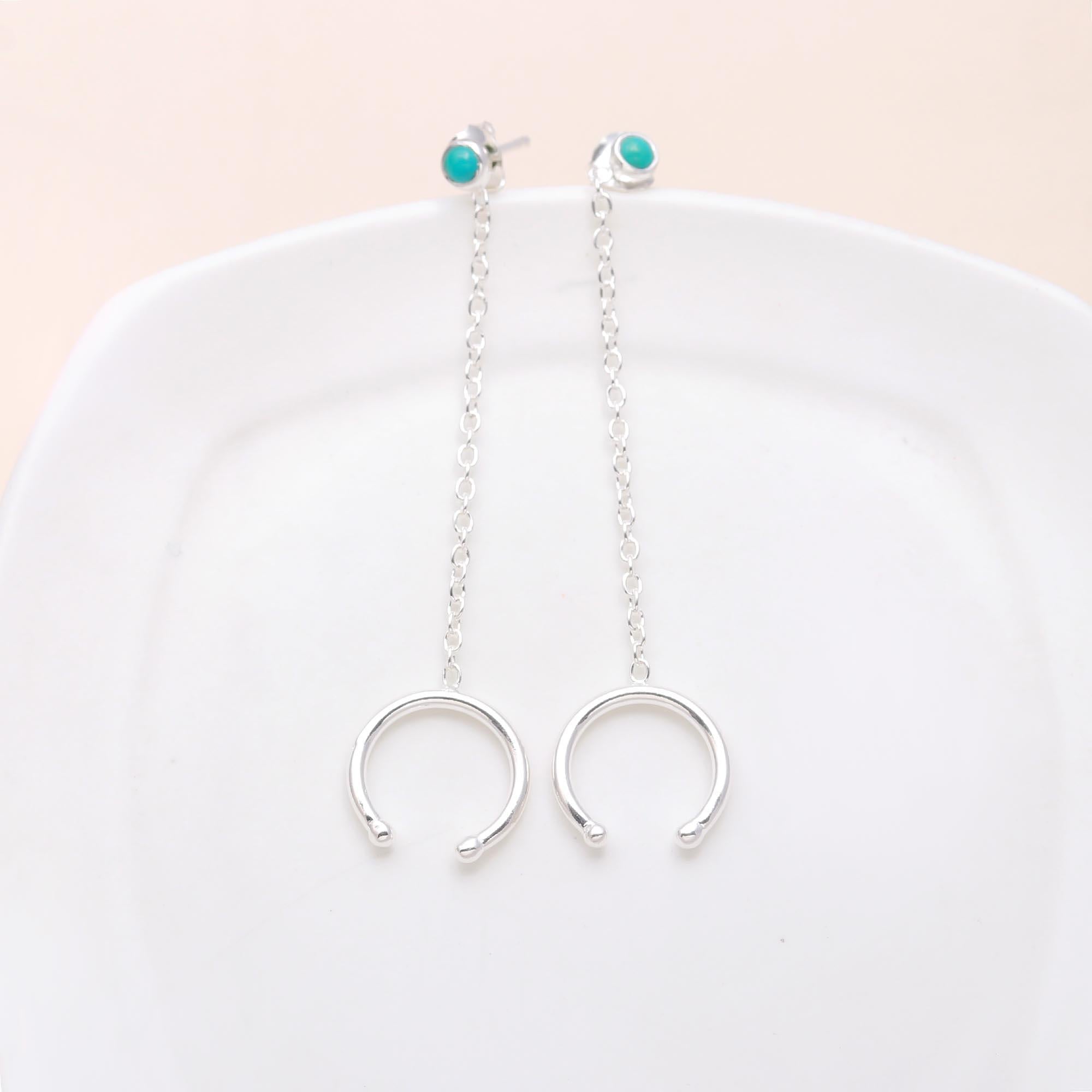 925 Sterling Silver Turquoise Crescent Stud Earrings