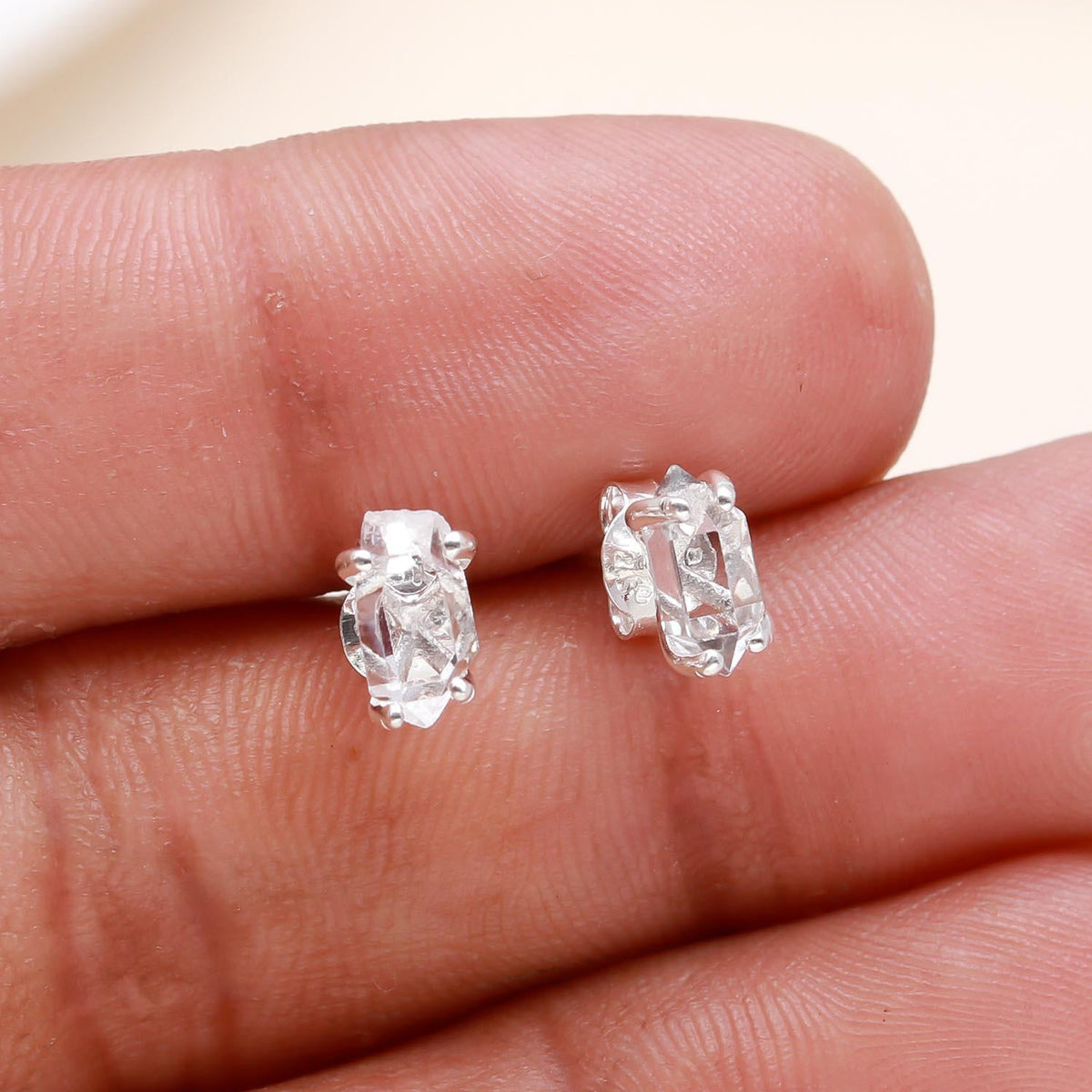 925 Sterling Silver Raw Crystal Stud Earrings