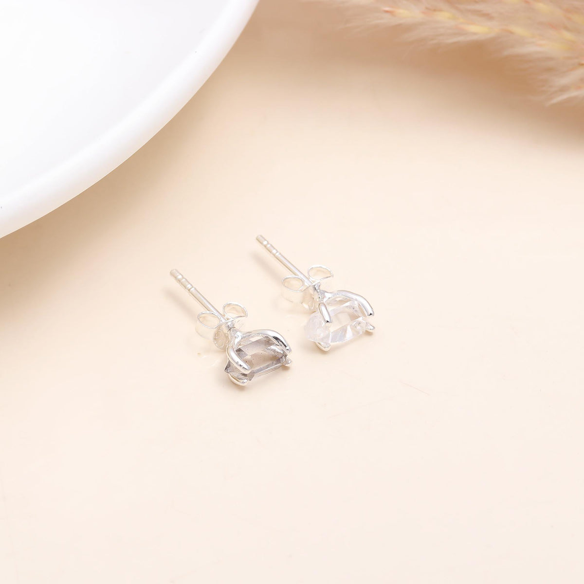 925 Sterling Silver Raw Crystal Stud Earrings