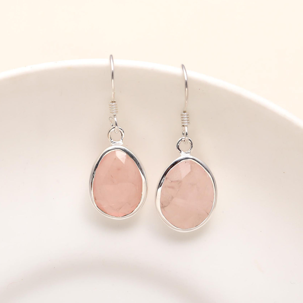 The Rosy Dawn: Rose Quartz Silver Teardrop Earrings